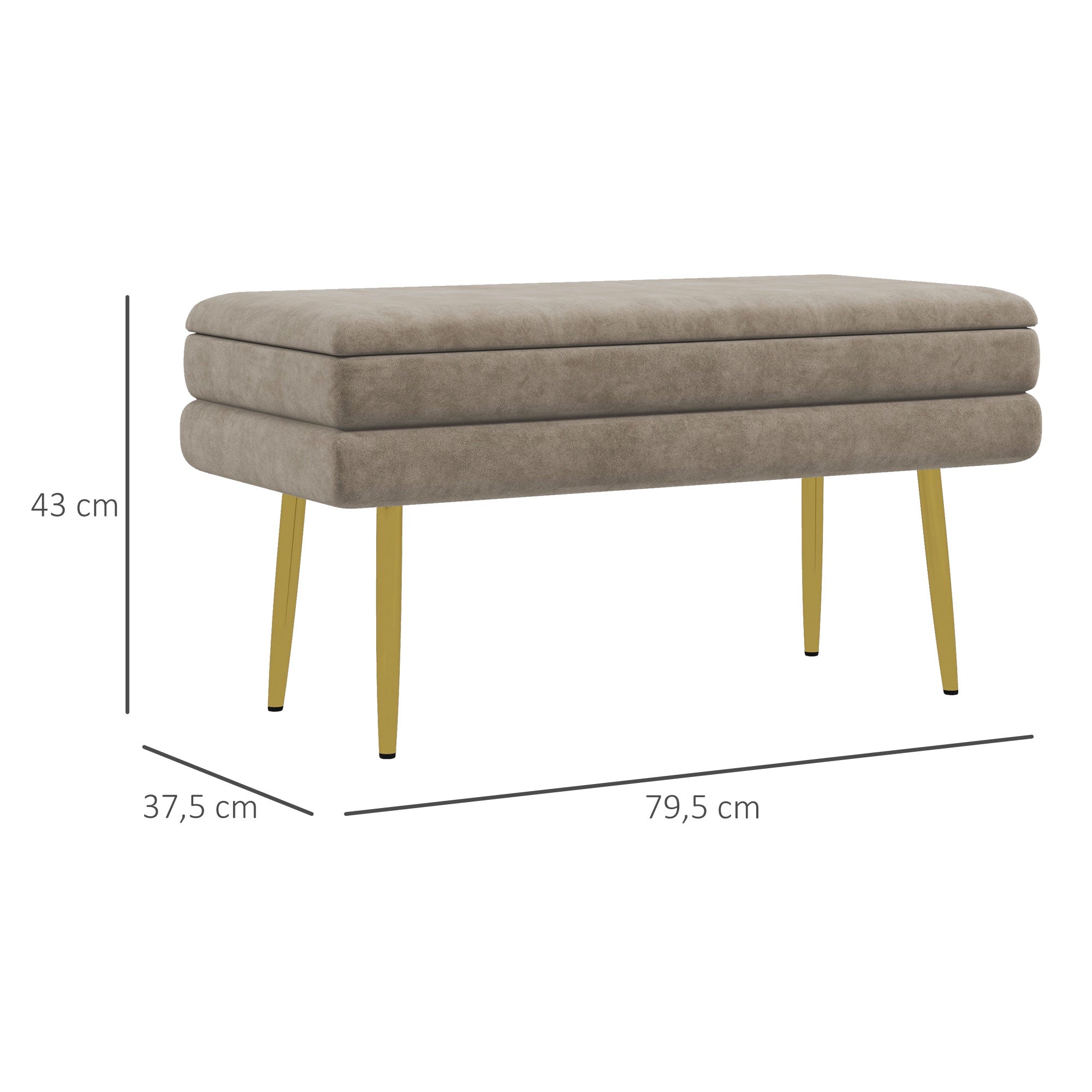 HOMCOM Sitzbank Polsterbank, mit Stauraum, Stahl, 79,5 cm x 37,5 cm x 43 cm, Beige