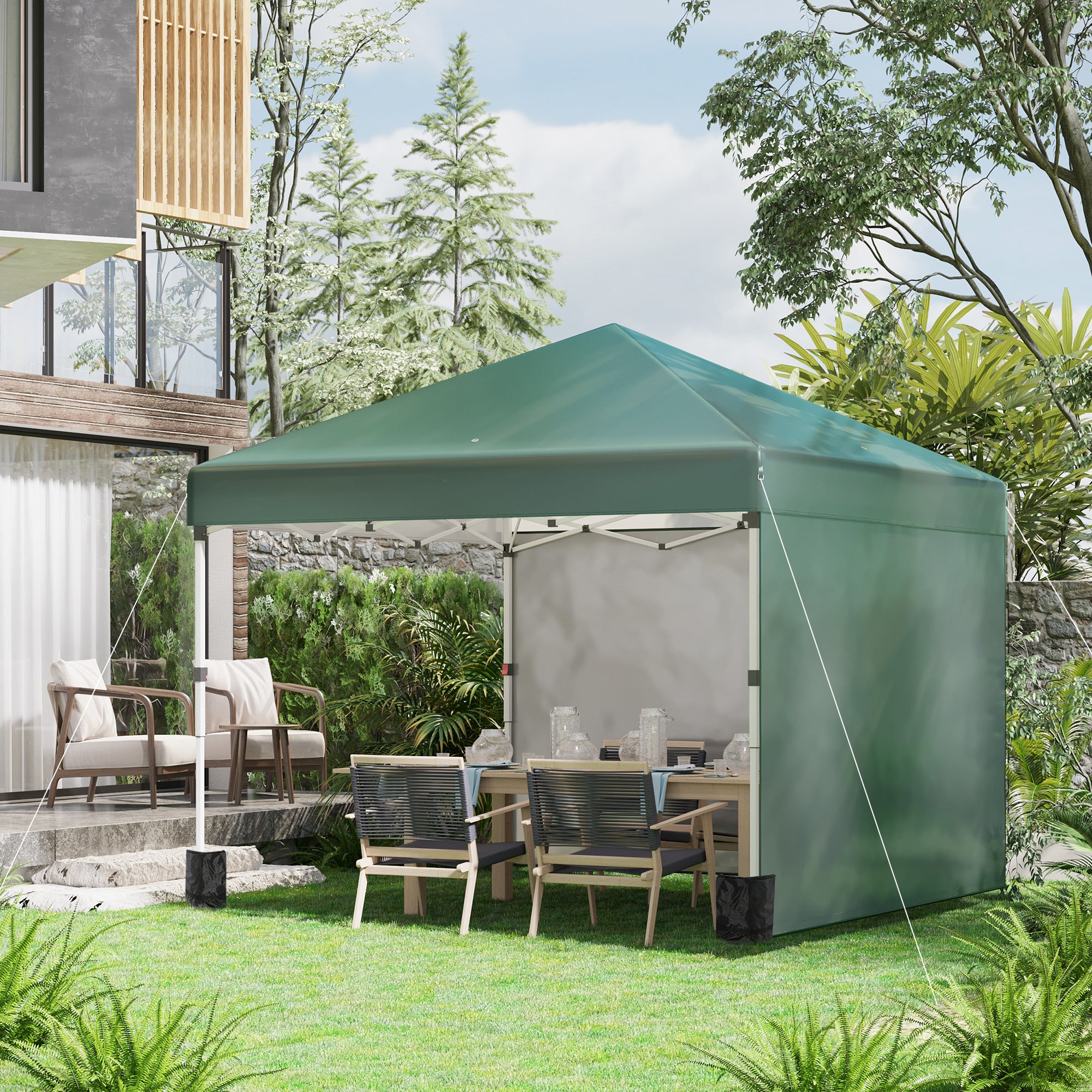 Faltpavillon 3x3 m mit 2 Seitenwänden, UV-Schutz, Grün