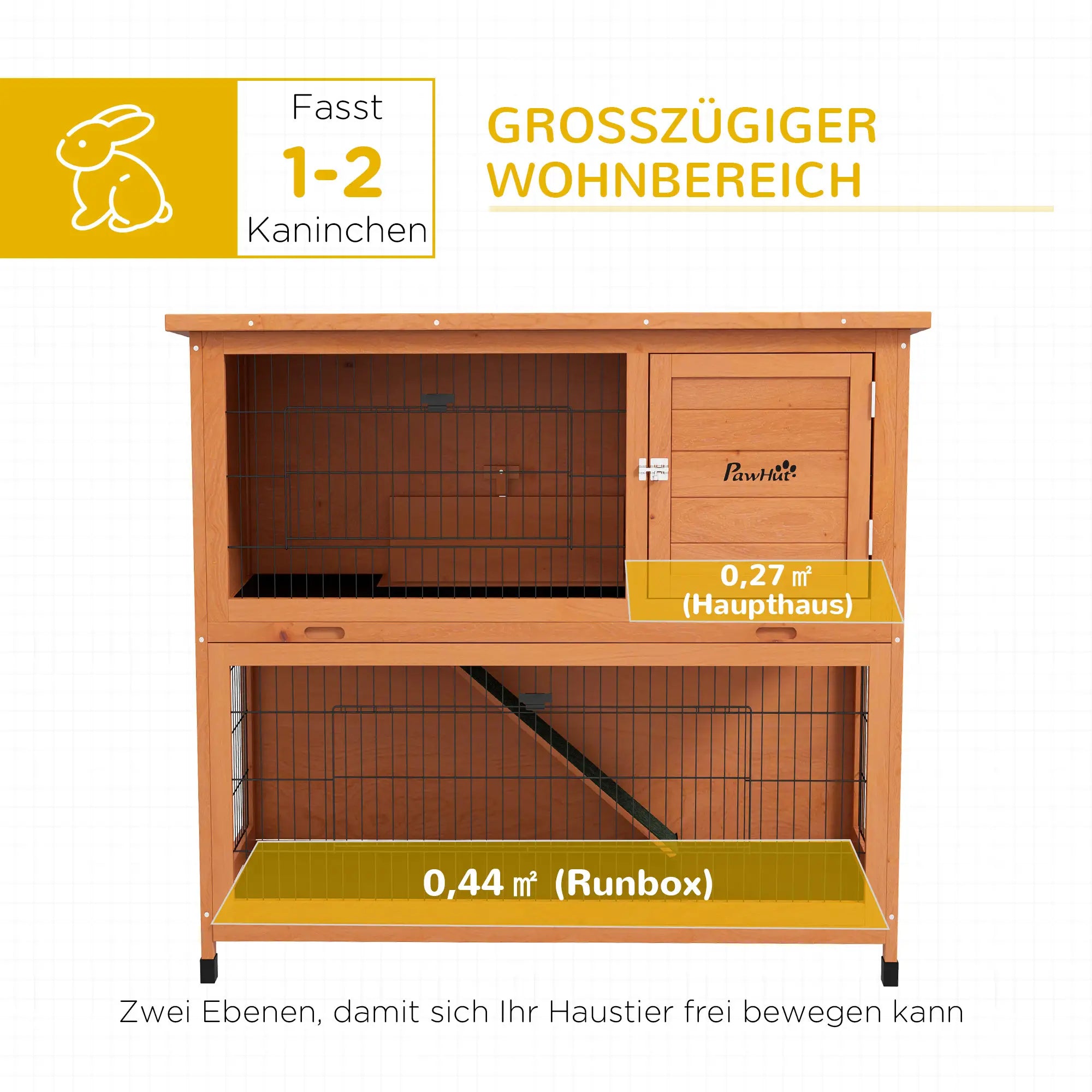 PawHut Kaninchenstall 2-stöckig geräumig wetterfest Outdoor