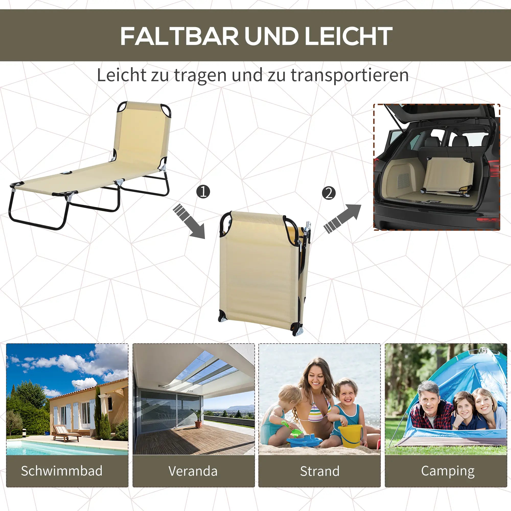 Verstellbare Sonnenliege aus Stahl, Blau 188x56?cm