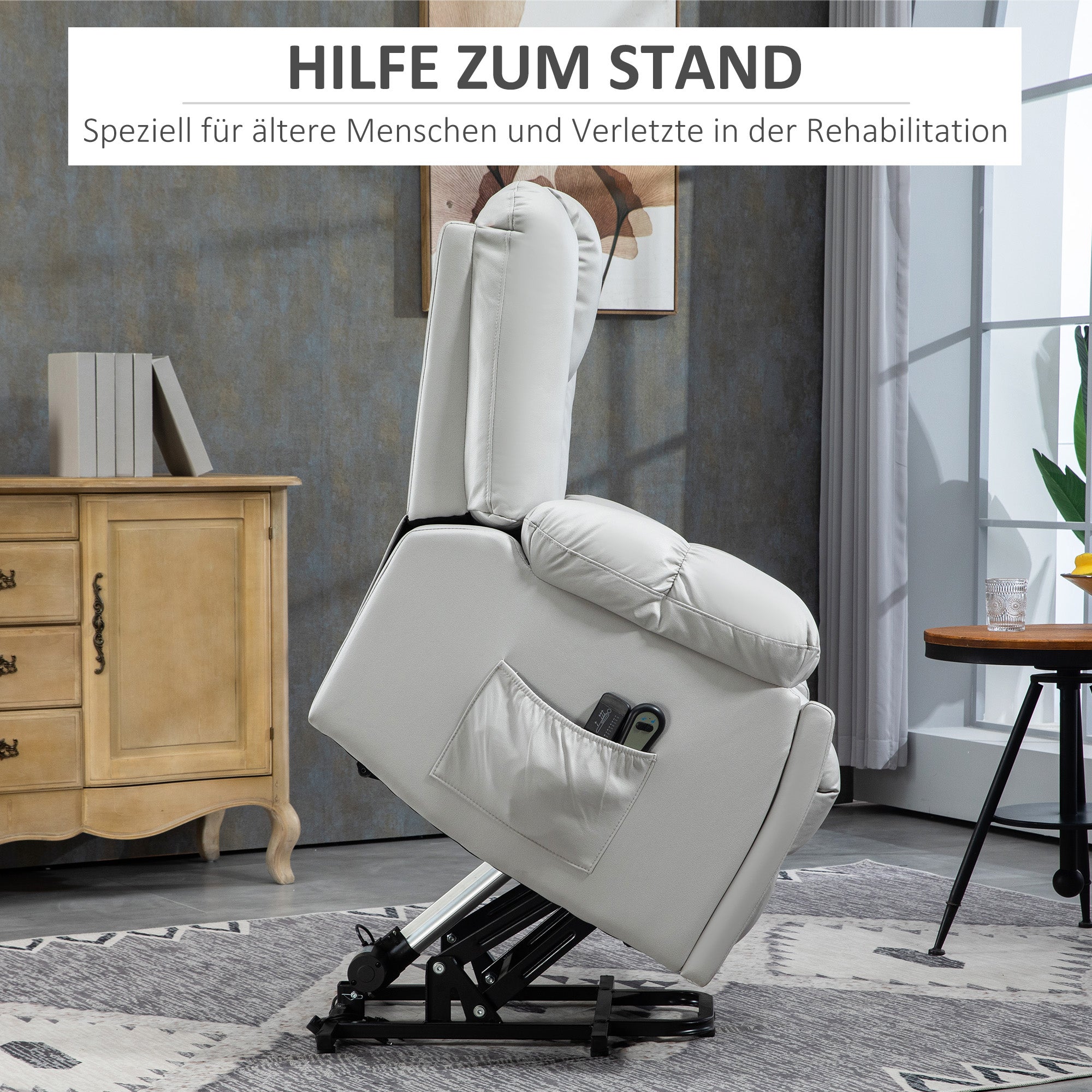 HOMCOM Massagesessel Relaxsessel Seniorensessel, Fernbedienung, Seitentaschen, 94 cm x 96 cm x 106 cm, Grau