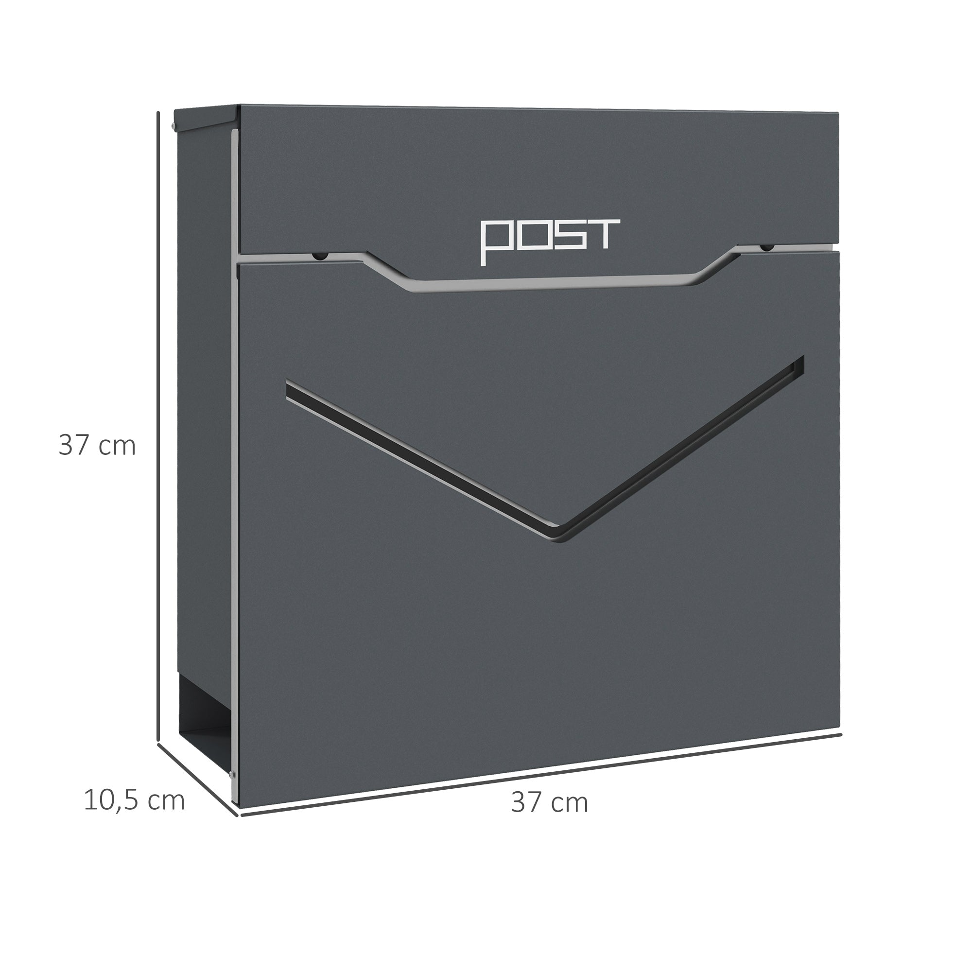 HOMCOM Briefkasten Postkasten, modernes Design, wetterbeständig, 37 cm x 10,5 cm x 37 cm, Grau