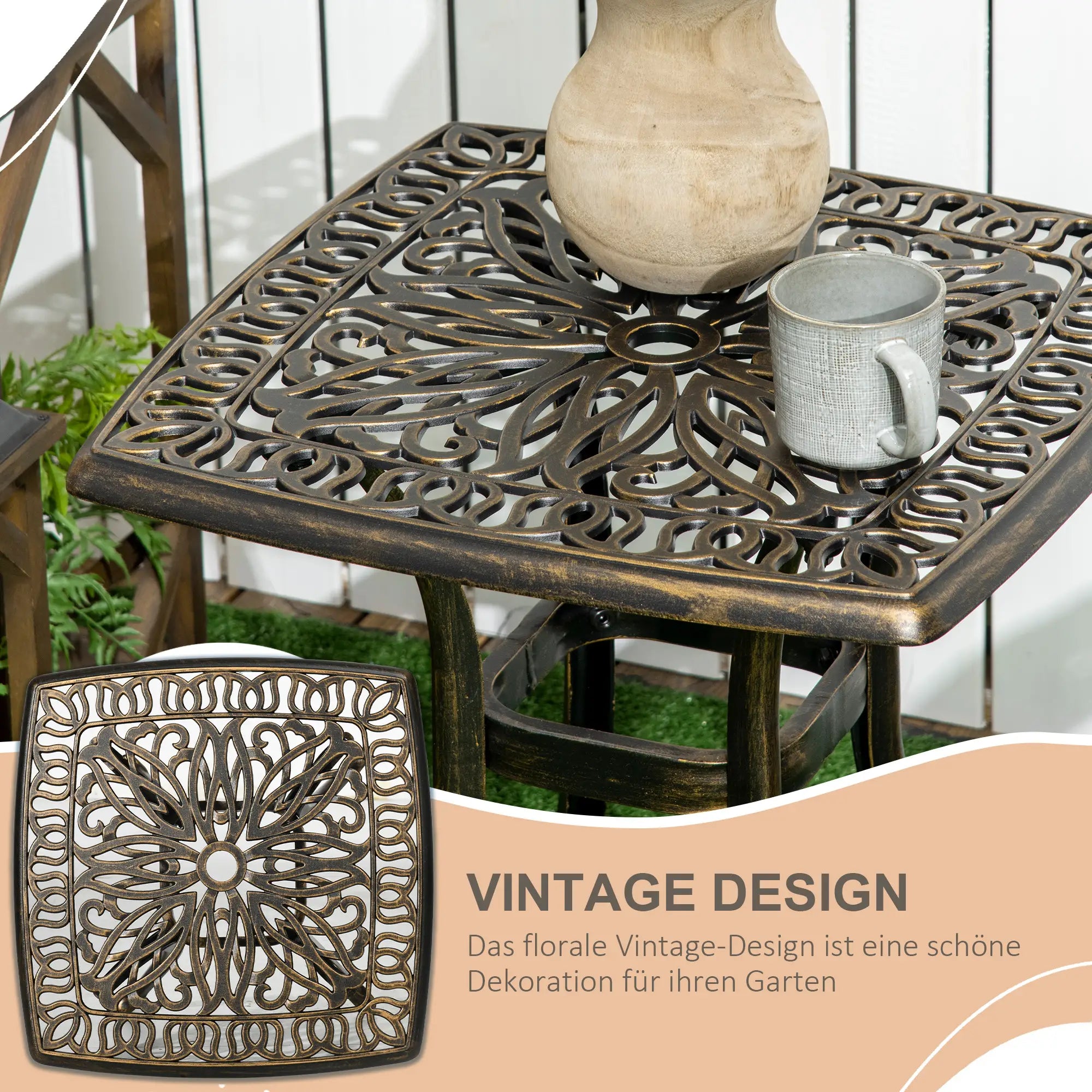 Outsunny Gartentisch Vintage-Look Schirmöffnung Aluminium Bronze