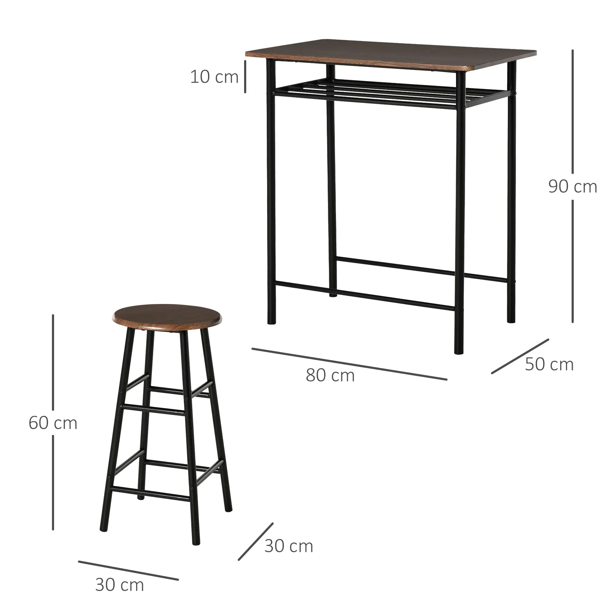 HOMCOM 3-teiliges Bartisch-Set mit Lagerregal, Schwarz