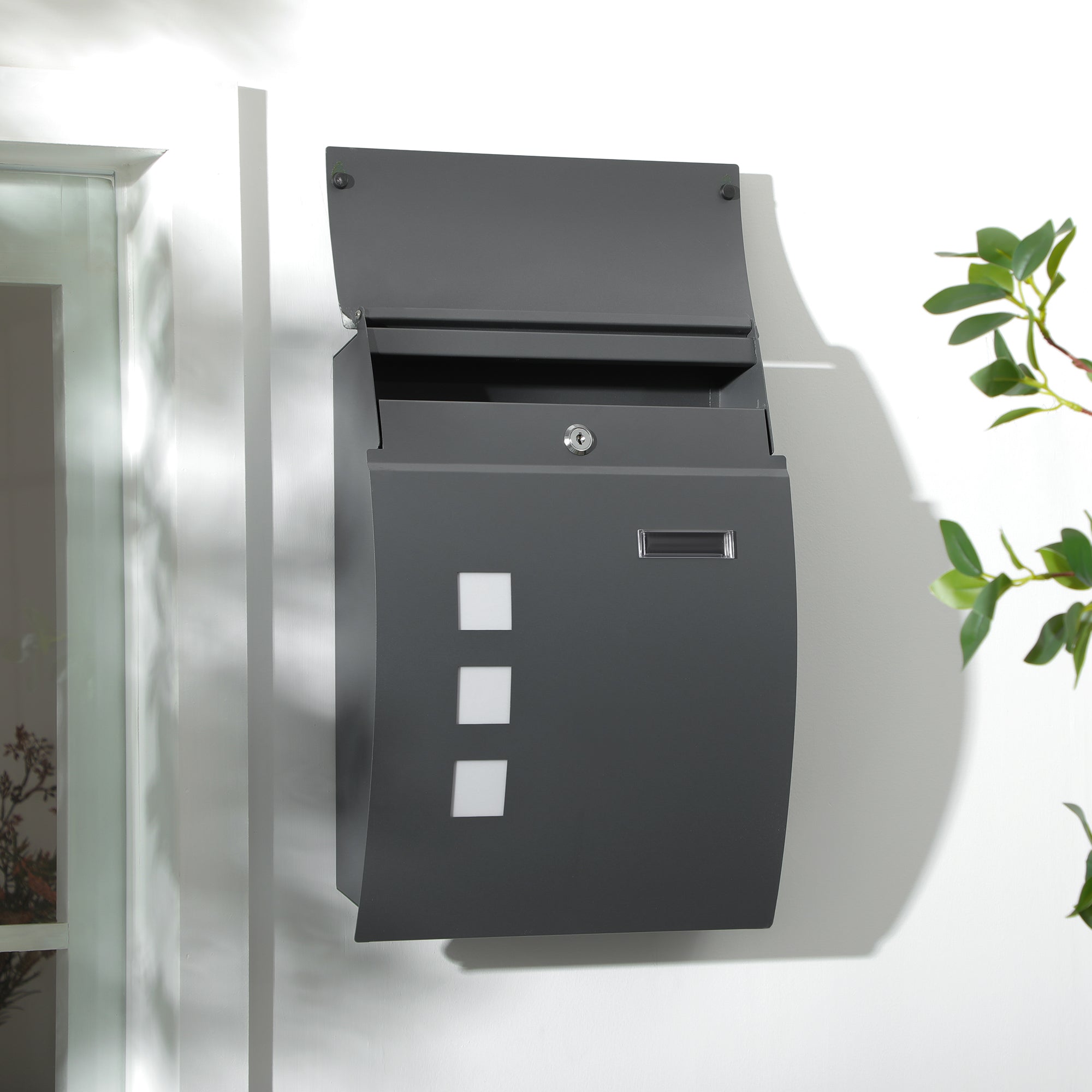 HOMCOM Briefkasten mit Schloss, verzinkter Stahl, 30 cm langer Postschlitz, Grau