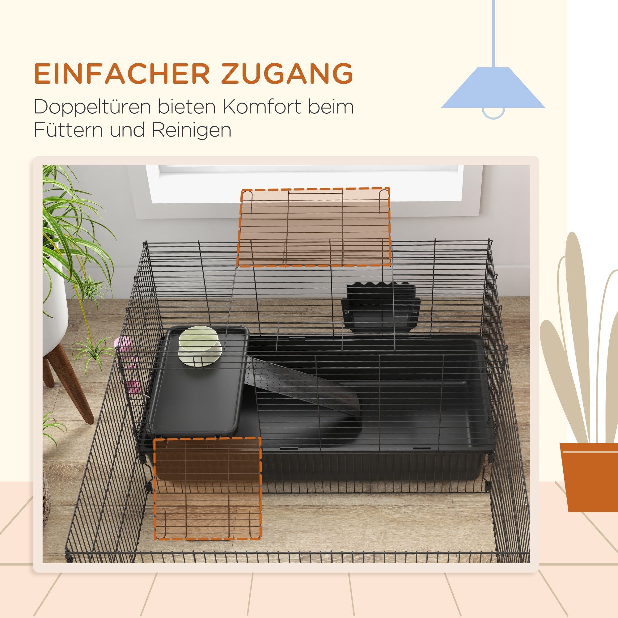 PawHut Kleintierkäfig mit abnehmbaren Gehege, Laufgitter mit Stall, inkl. Zubehör, Schwarz