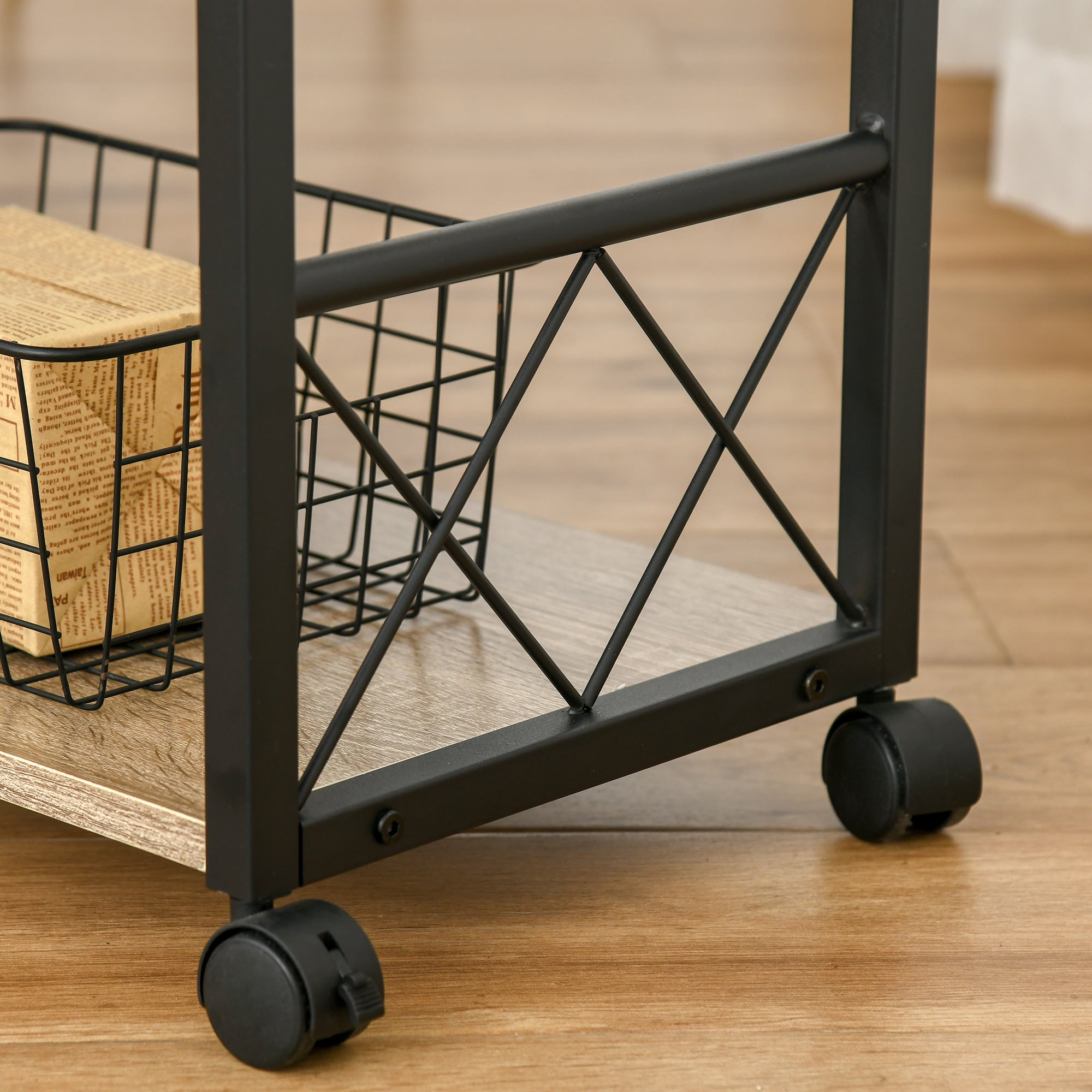 HOMCOM Beistelltisch Servierwagen mit Rädern Küchenwagen Kaffeetisch mit Schublade Ablage Sideboard beweglich Spanplatte Natur 60 x 30 x 65 cm
