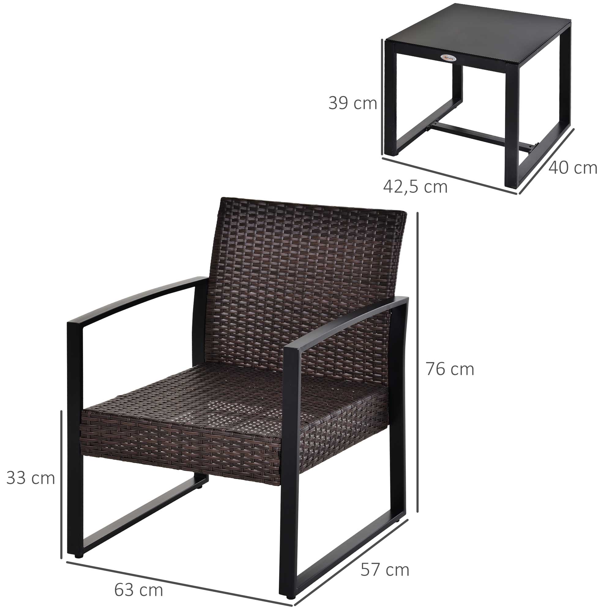 Outsunny Polyrattan Gartenset für 2 Personen Balkonmöbel Set mit Kissen Braun+Creme