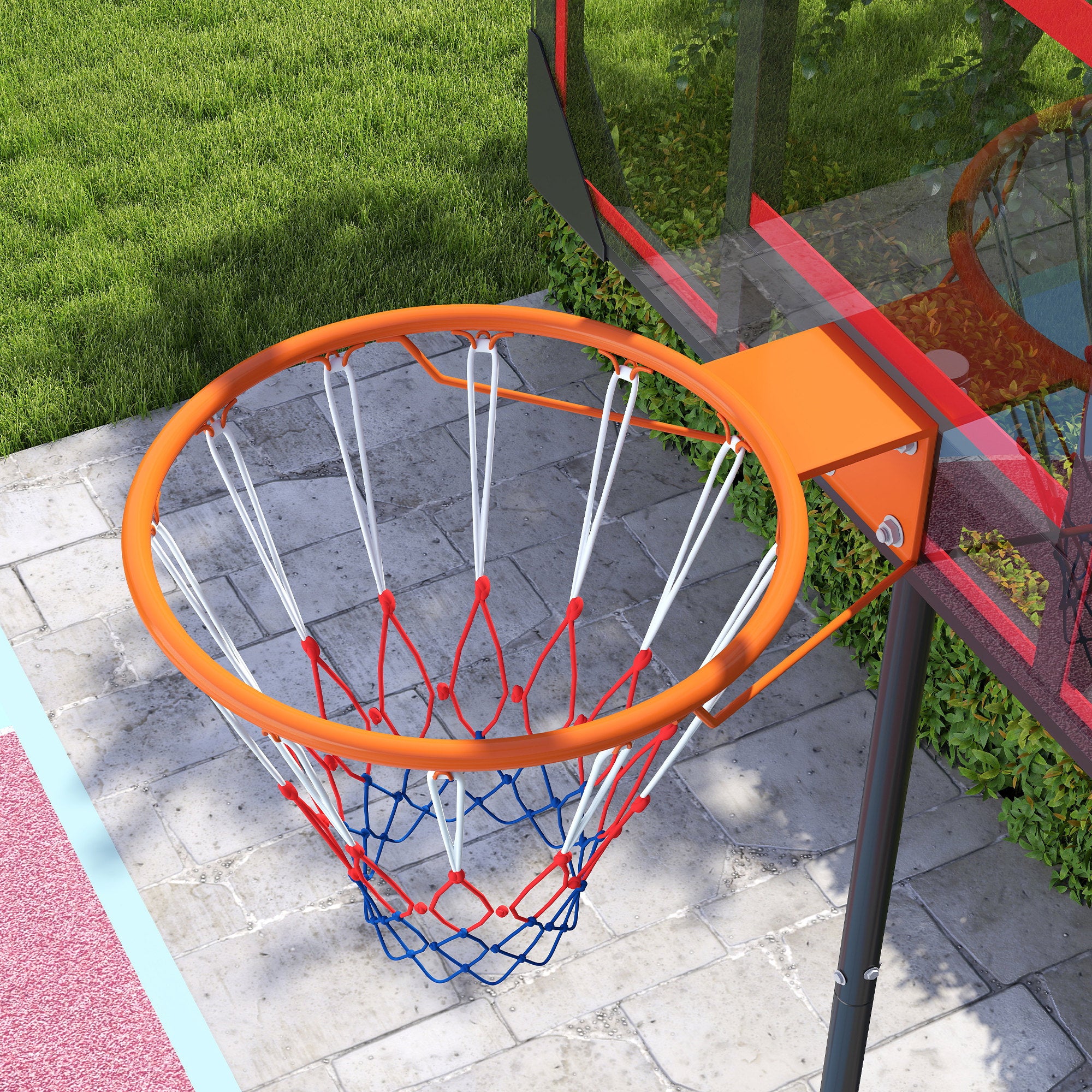 AIYAPLAY Kinder-Basketballkorb, Outdoor-Basketballkorb für Kinder, 210-260 cm höhenverstellbar, mit Rädern, ab 6 Jahren, Rot