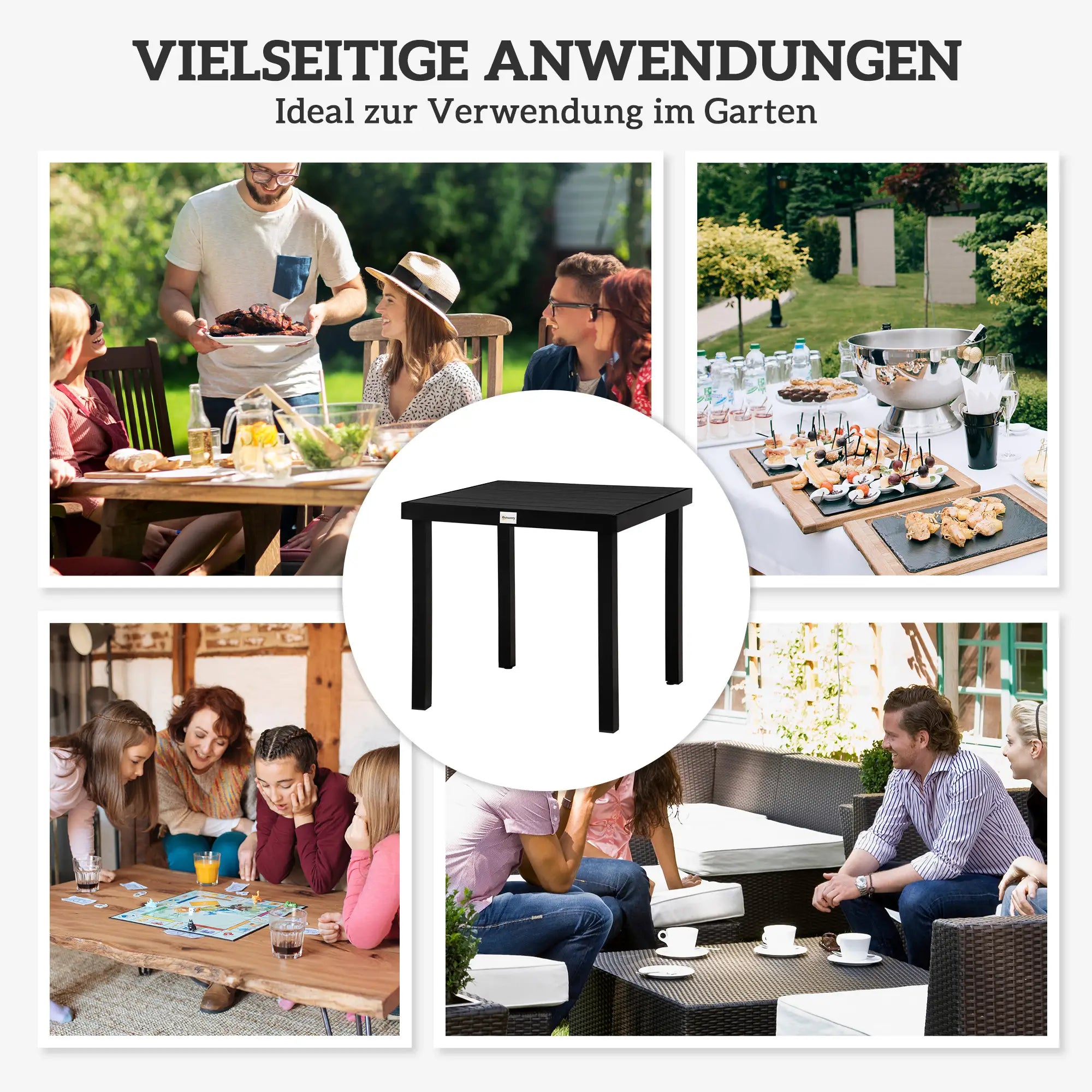 Outsunny Gartentisch 80x80 cm für 4 Personen Schwarz