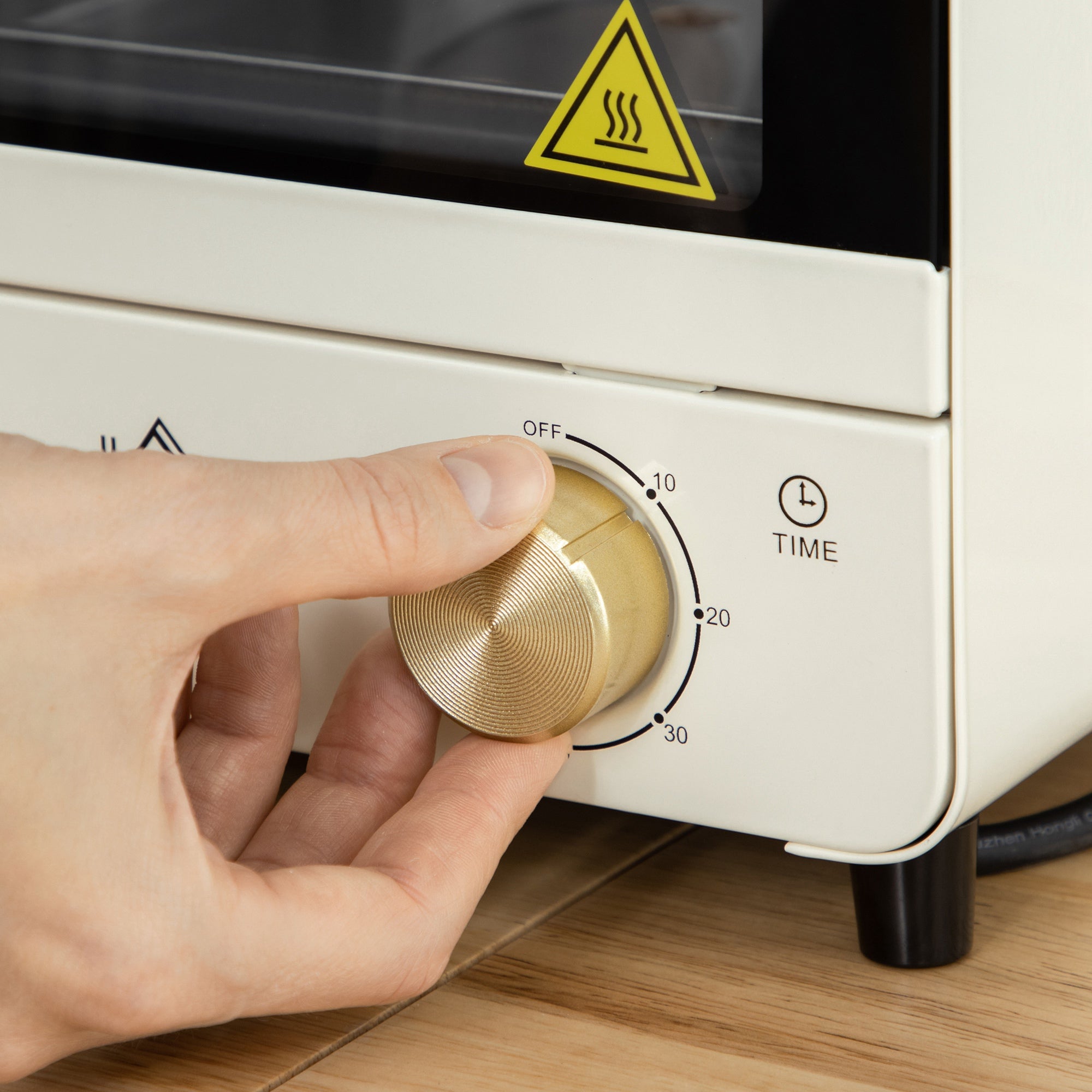 HOMCOM Mini Ofen 15L Fassungsvermögen, höhenverstellbares Backblech und Gitterrost, 1000W, Cremeweiß