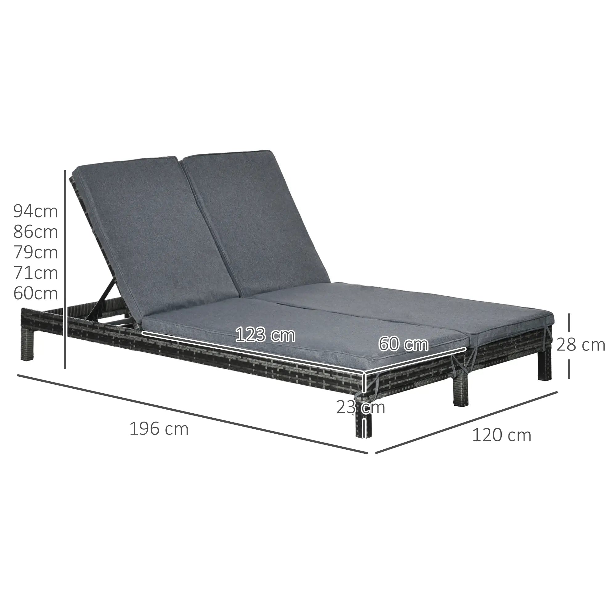 Outsunny Polyrattan Sonnenliege für 2 Personen 5-fach verstellbar