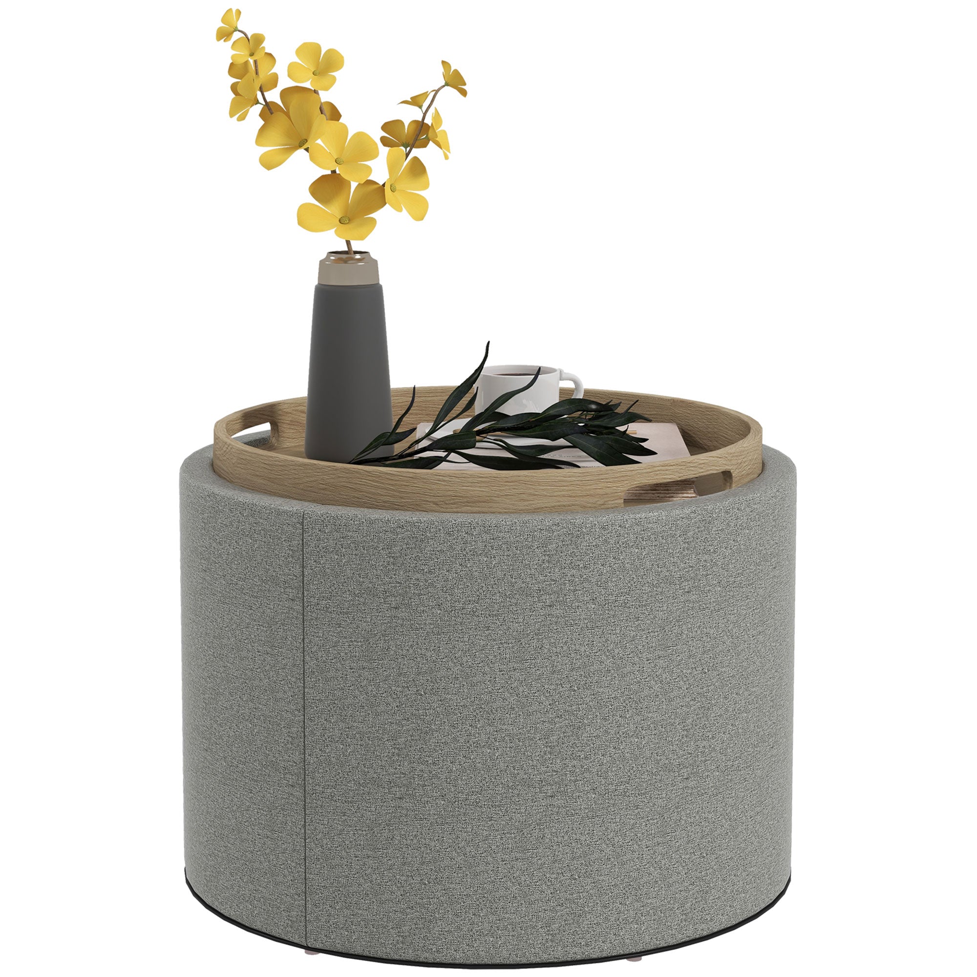 HOMCOM Hocker Polsterhocker, Leinen, versteckter Stauraum, umkehrbarer Deckel, 5 6cm x 56 cm x 42 cm, Grau + Natur