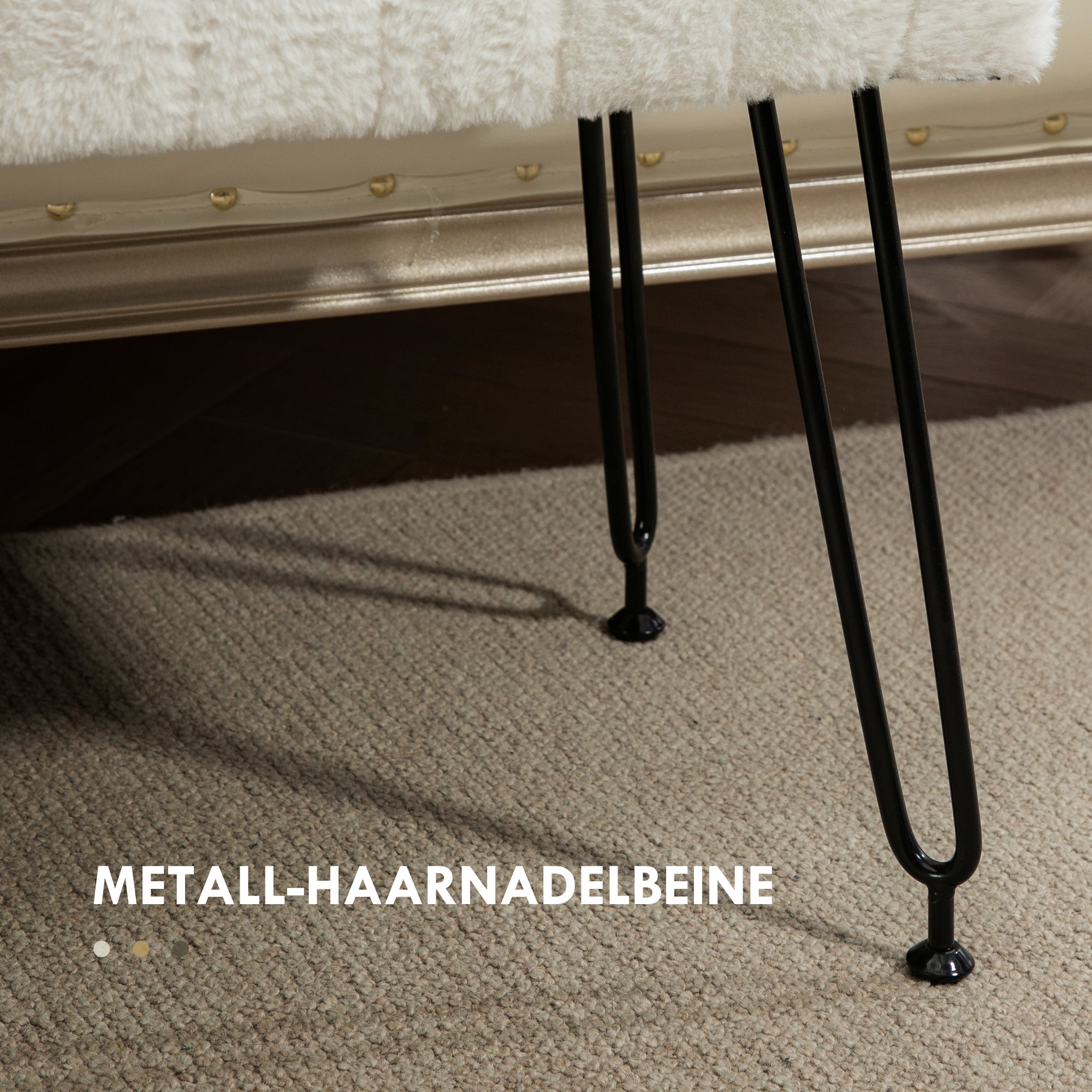 HOMCOM Sitzbank, gesteppter Sitz, Kunstfellbezug, Metallbeine, bis 120 kg, 82x30x47 cm,  Cremeweiß/Schwarz
