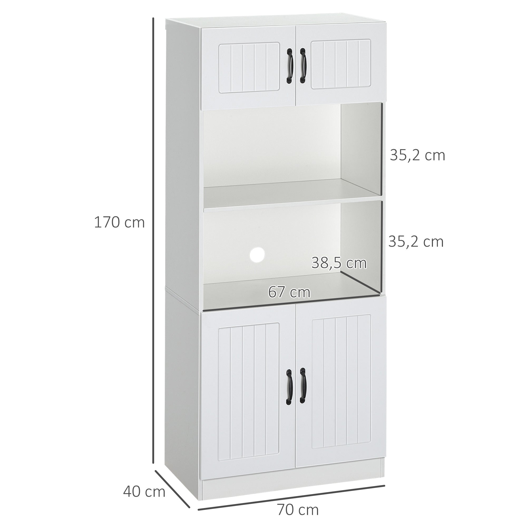 HOMCOM Küchenschrank Küchenbüffet Schrank, Landhausstil, 2 Schränke, 2 Regale,  70 cm x 40 cm x 170 cm Weiß + Schwarz