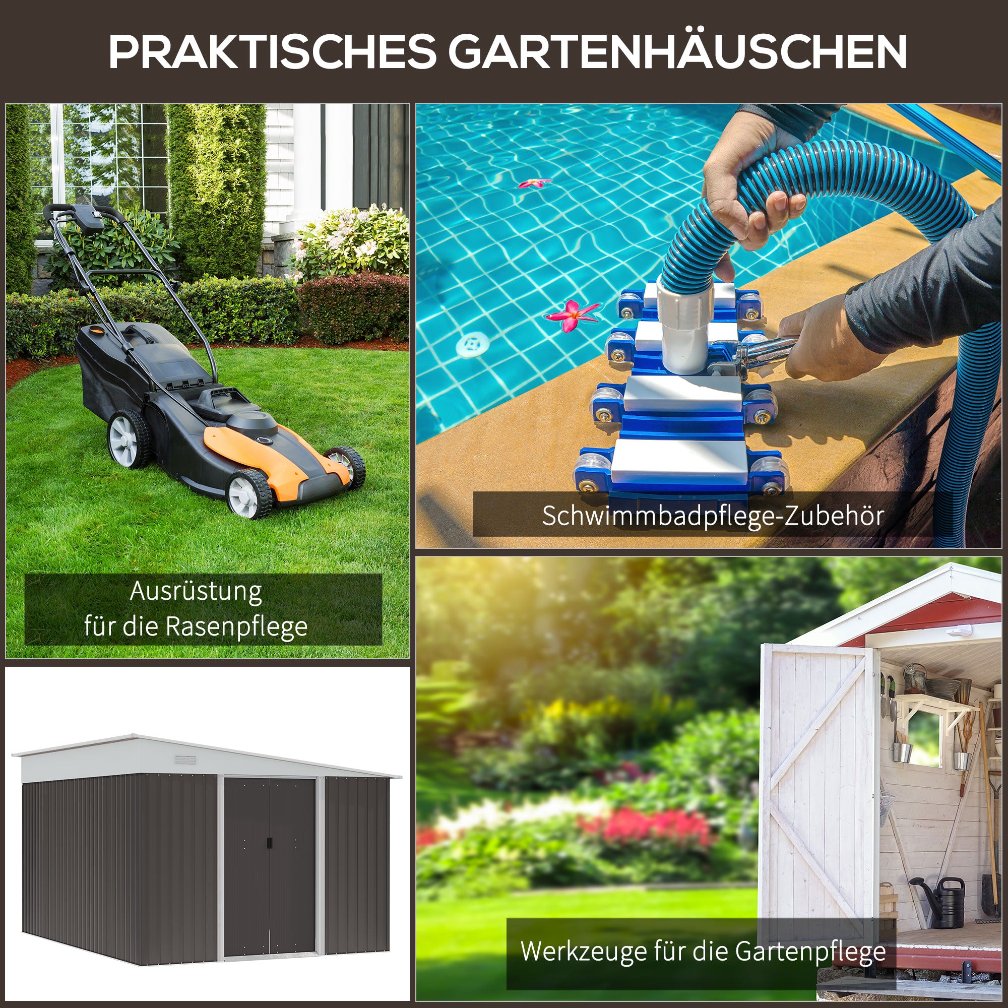 Outsunny Metall-Geräteschuppen Schrägdach verriegelbare Doppeltür 2,8 x 3,45 x 2,01m Grau