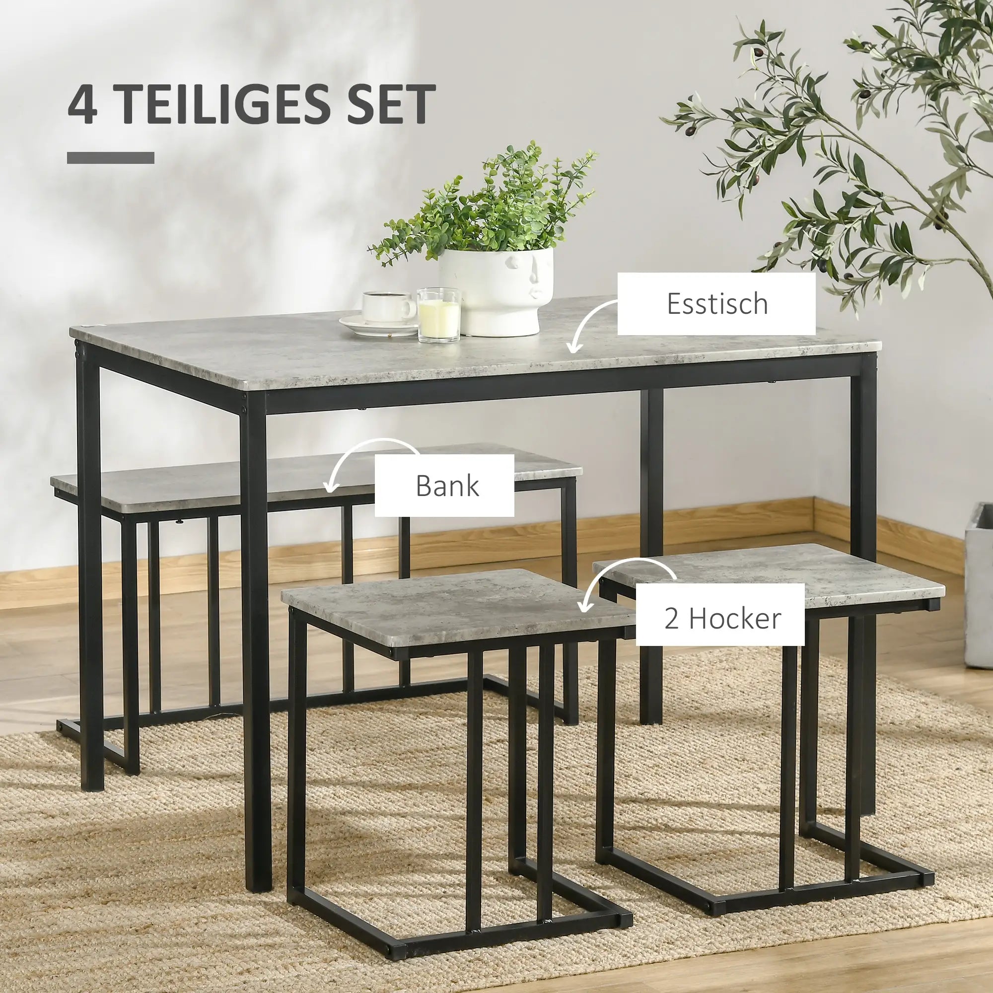 HOMCOM Essgruppe 4-teilig platzsparend komplettset für 4 Personen