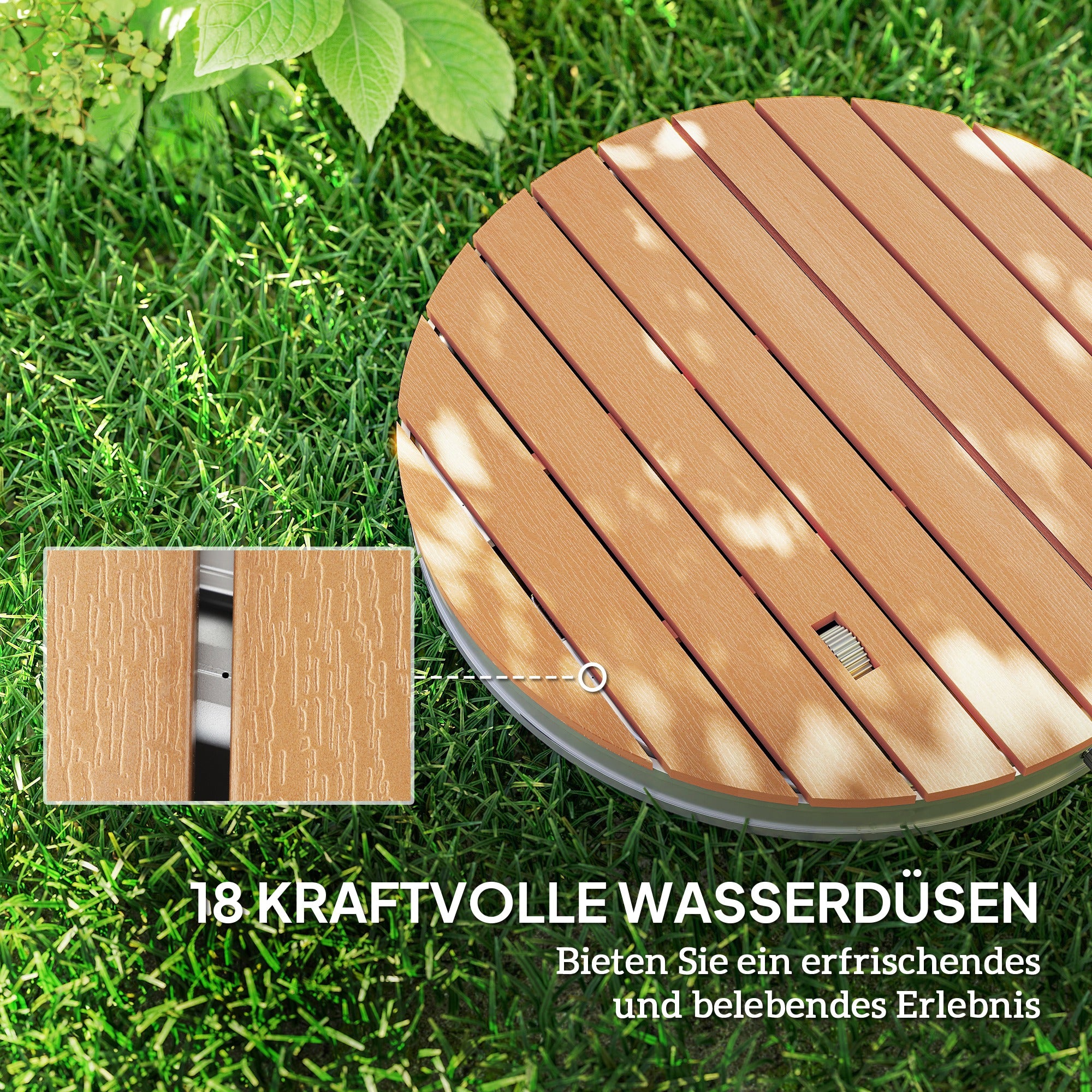 Outsunny Tragbares Außenduschen-Set mit anpassbarer Fontäne, Aluminiumbasis, UV- und Frost-resistent, Naturholzoptik
