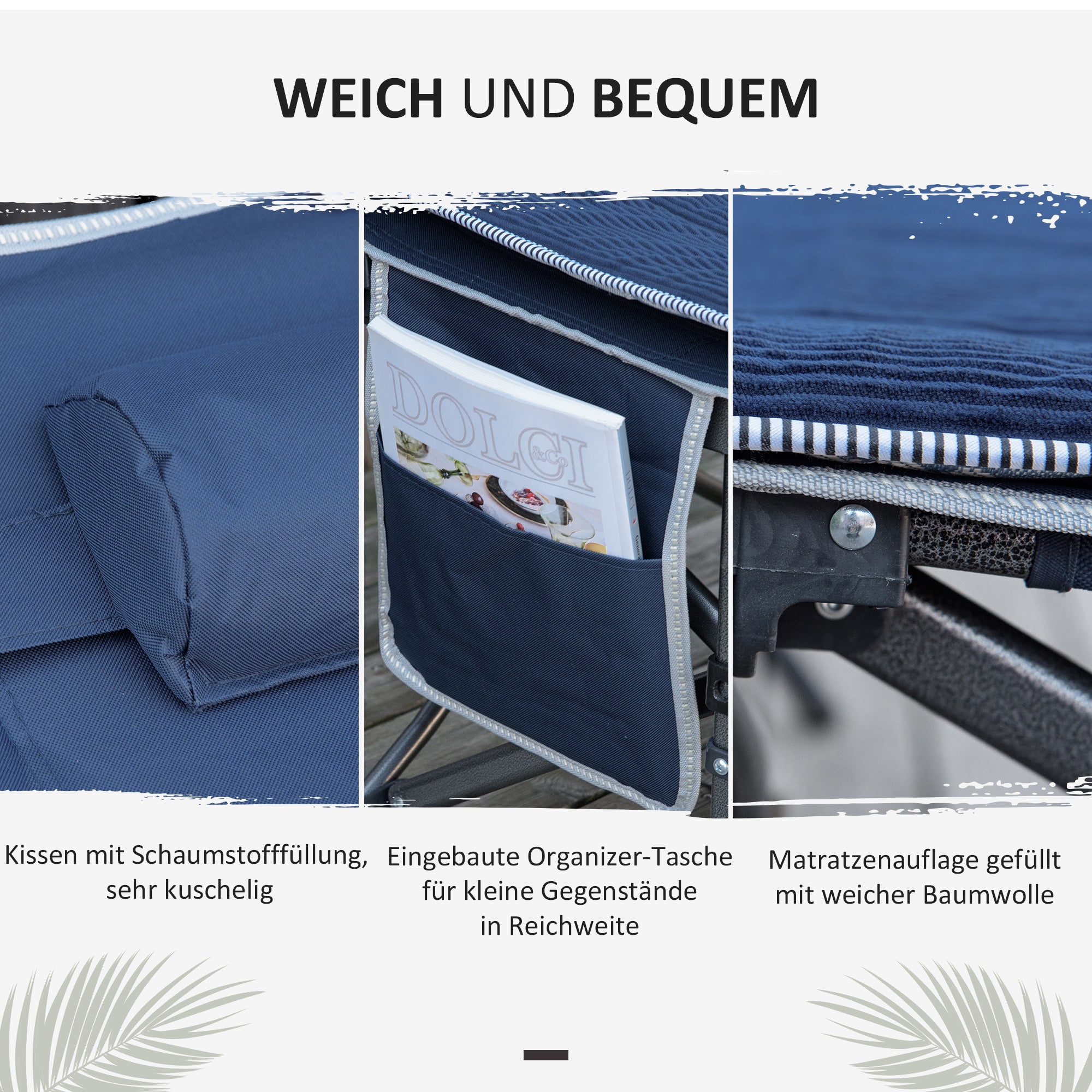 Outsunny Campingbett, klappbares Feldbett mit Kopfkissen, 188 x 64,5 x 53 cm, Dunkelblau