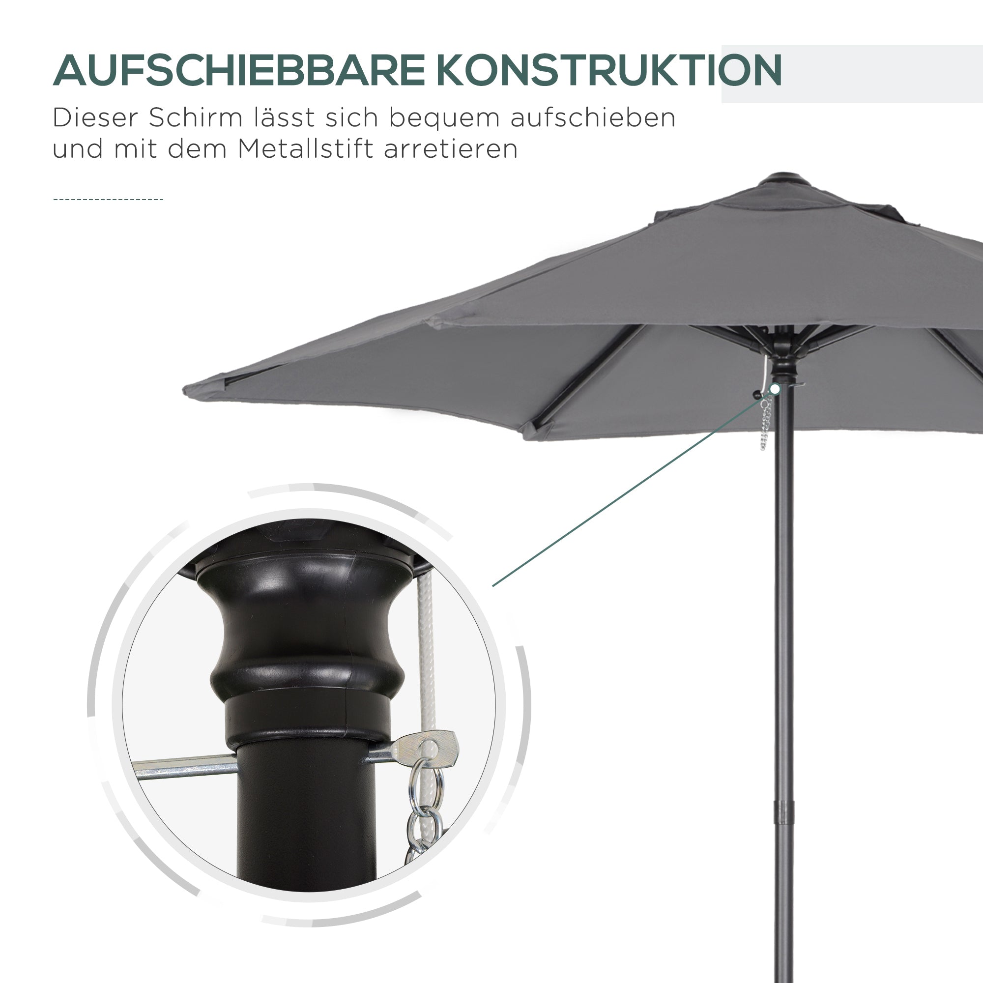 Outsunny Sonnenschirm Ø196 cm, sechseckig Balkonschirm für Strand Balkon Garten, Dunkelgrau