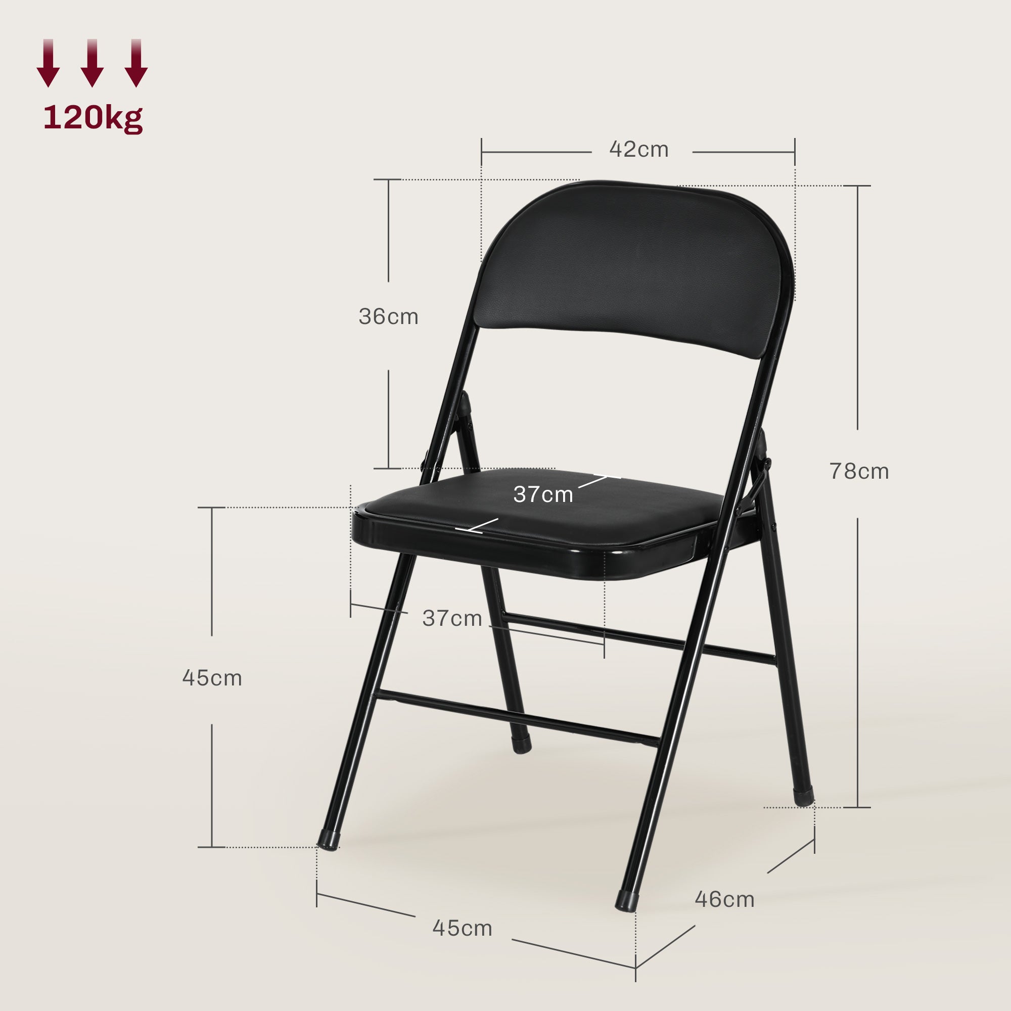 HOMCOM 4er-Set Klappstühle, Tragbare Bürostühle, Metallbeine, Faltstuhl für Büro, Empfang, Wartezimmer, Kunstleder, Schwarz