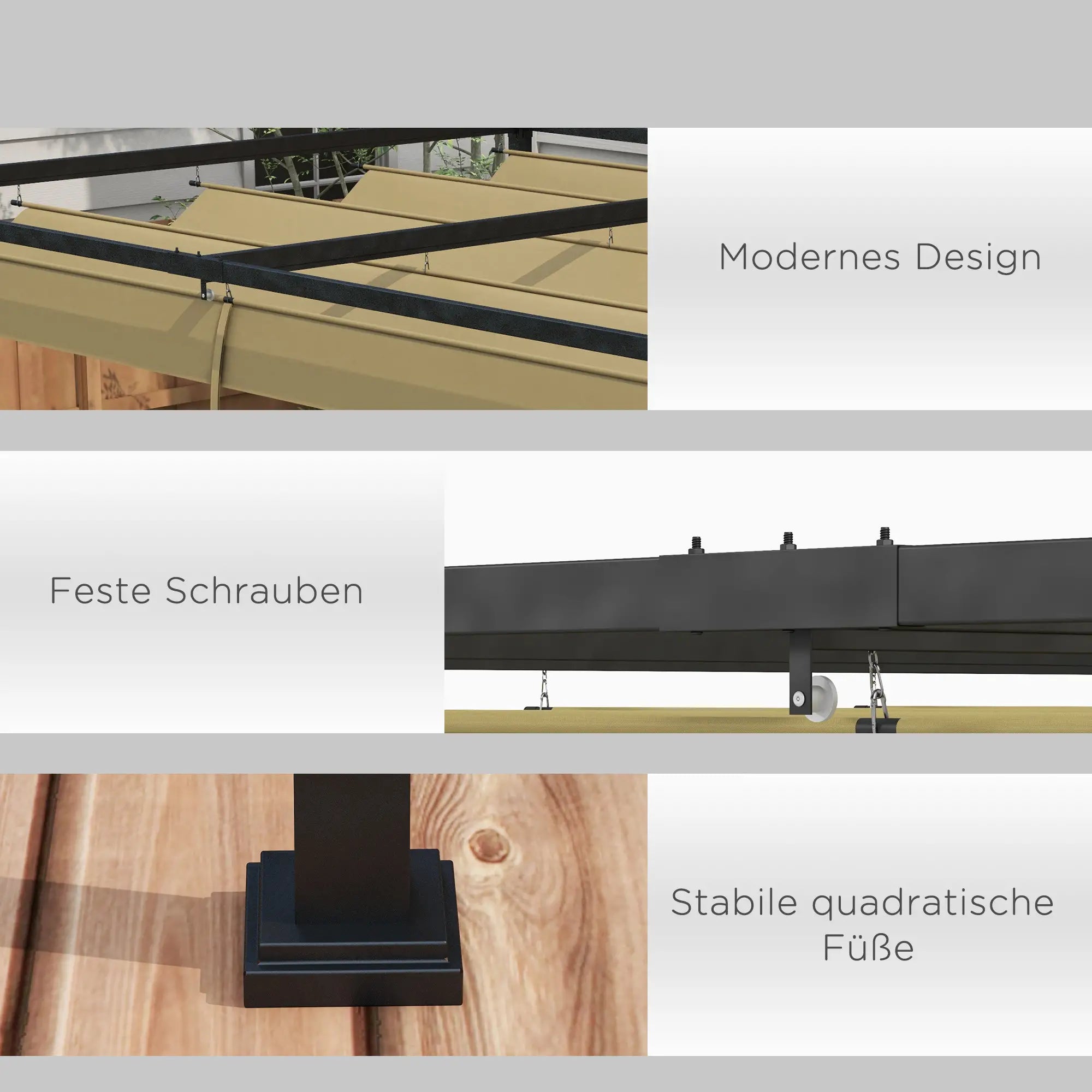 Outsunny Pergola 4×3 m Khaki mit Schiebedach