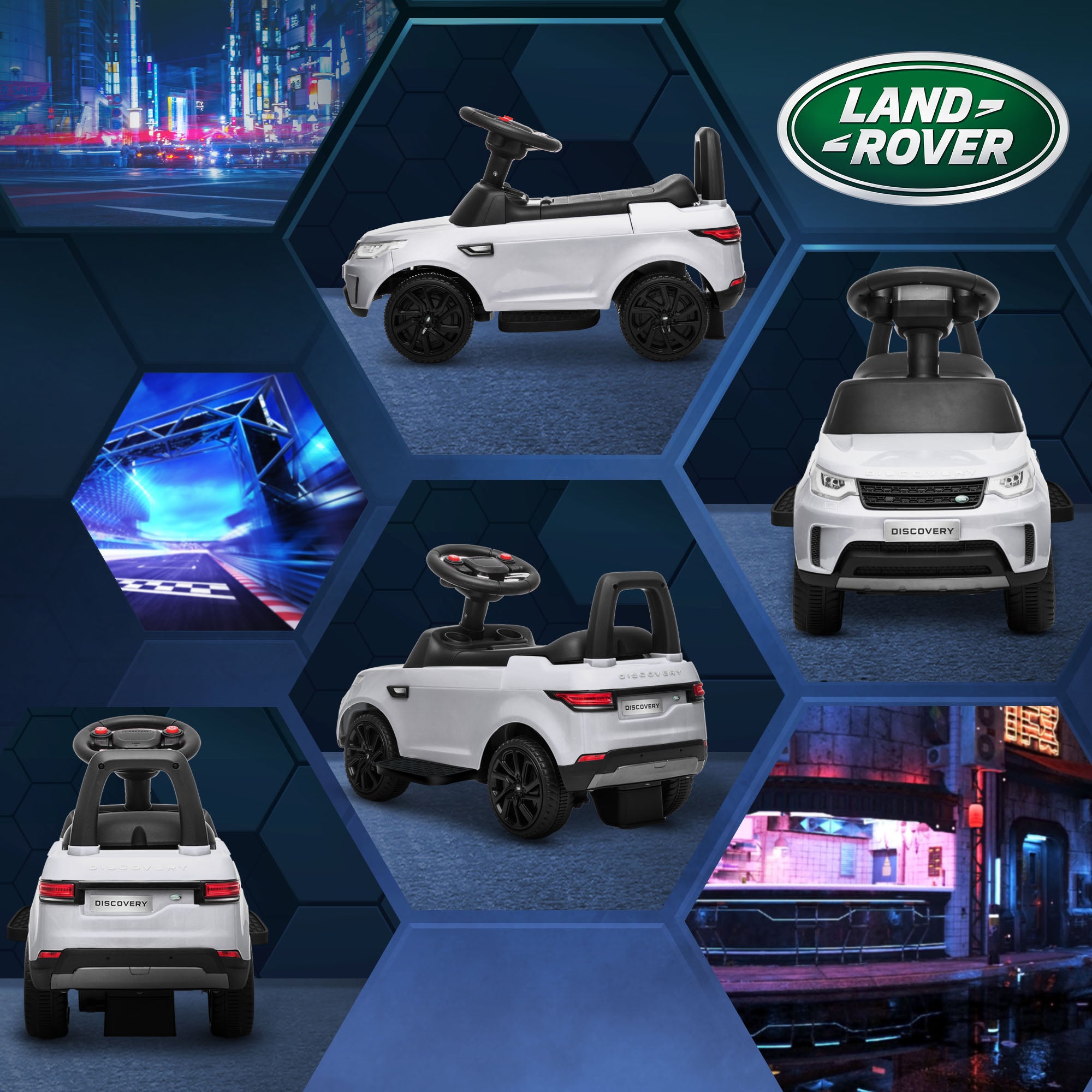 AIYAPLAY Elektro Kinderauto 6V, Land Rover, Fahr-/Schiebemodus, Scheinwerfer, Musik, Weiß