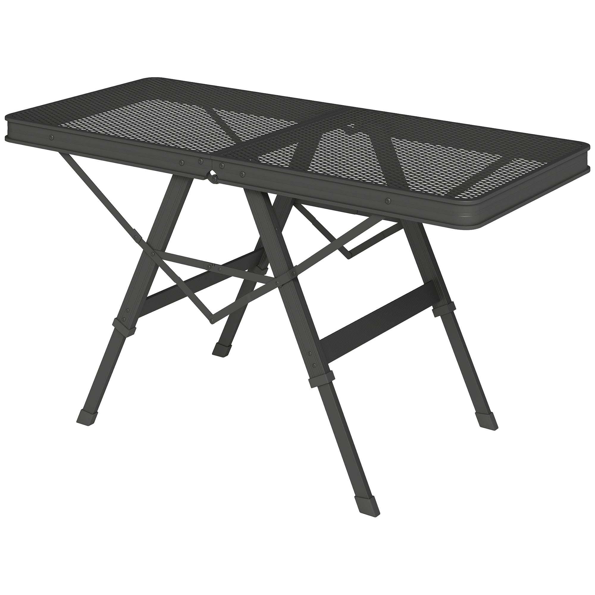 Outsunny Campingtisch höhenverstellbar Klapptisch mit Metallgitter Klappbar aus Aluminium