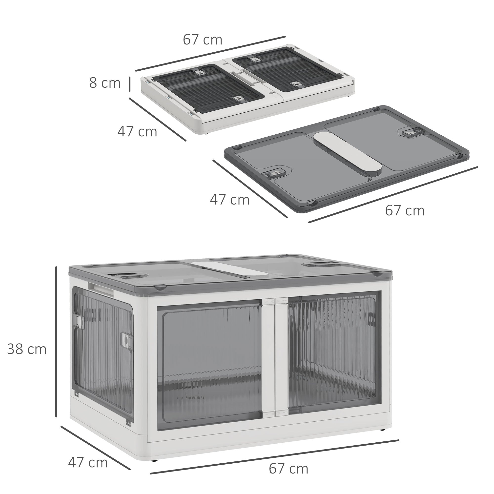 HOMCOM Aufbewahrungsbox Aufbewahrungskorb. faltbar, mit Staubschutz, 67  x 47  x 38 cm, Weiß + Grau