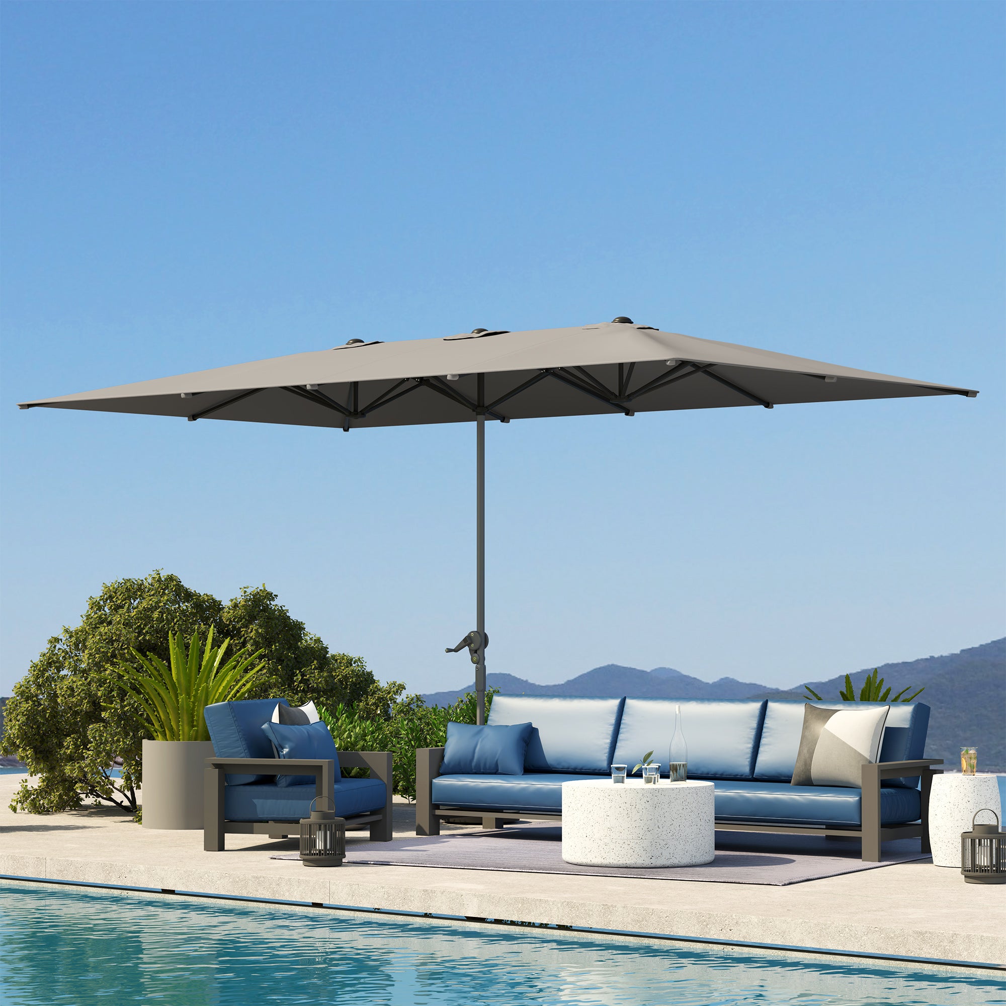 Outsunny Doppelseitiger Schirm, 451 x 264 cm Sonnenschirm mit Kurbelsystem, 12 Metallstreben, Aluminiummast, Dunkelgrau