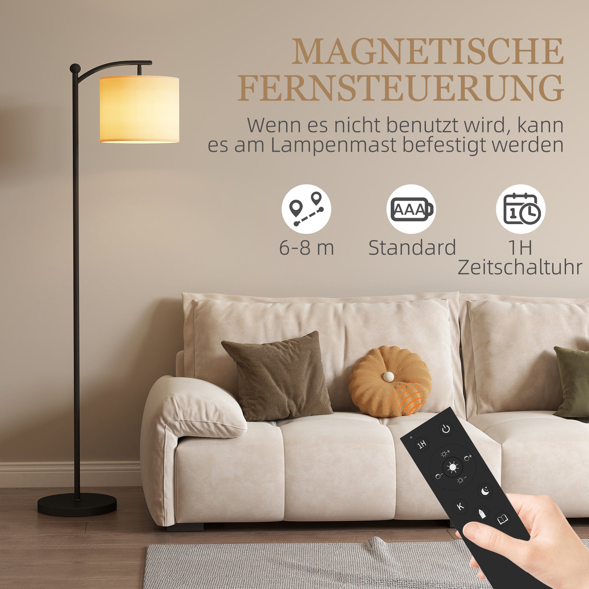 HOMCOM Stehlampe, verstellbare Lichtoptionen, Fußschalter, Fernbedienung, Metall, Schwarz