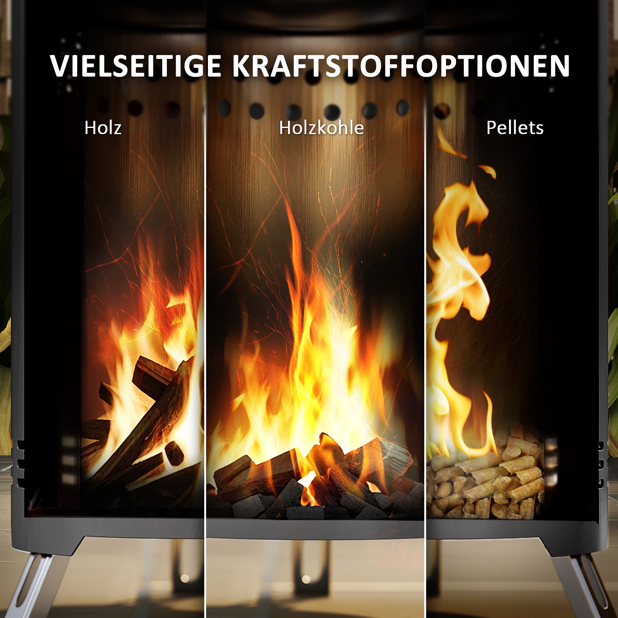 Outsunny Feuerschale Ø16x25cm aus Edelstahl Feuerstelle mit Schürhaken Rauchfreie Feuerschalen Grau