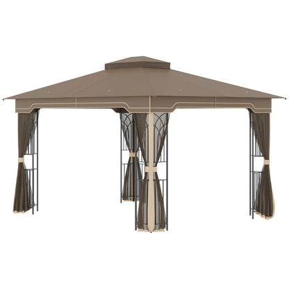 Outsunny Gartenpavillon 3,65 × 3 m mit Doppeldach & Moskitonetz – Braun/Beige
