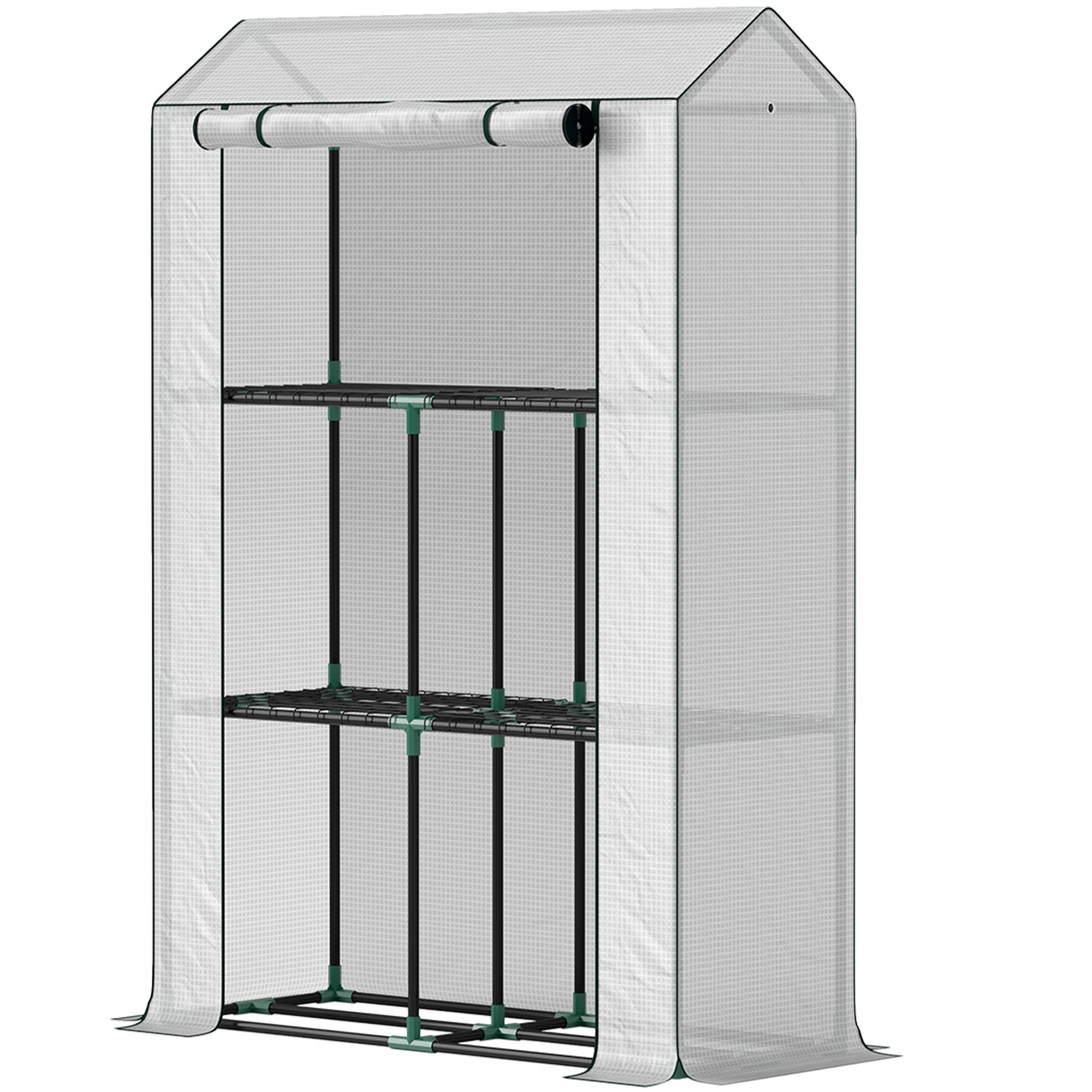Outsunny Gewächshaus mit 3-Stufen-Regal, UV-beständige Kunststoffabdeckung, Rolltür, 100 x 40 x 150 cm, Weiß