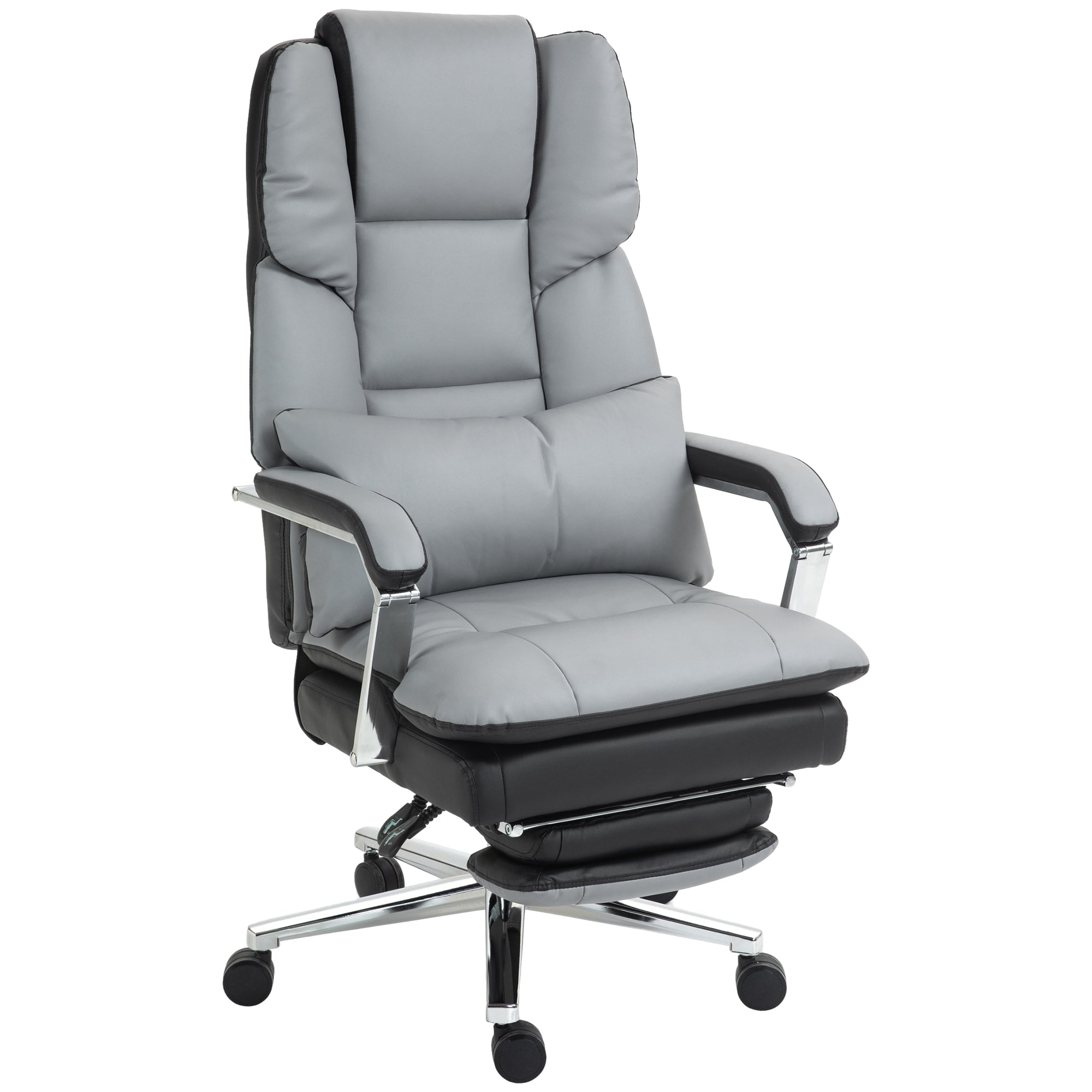 HOMCOM Bürostuhl, ergonomisch, verstellbar, 63x71x123-129cm, Hellgrau/Schwarz