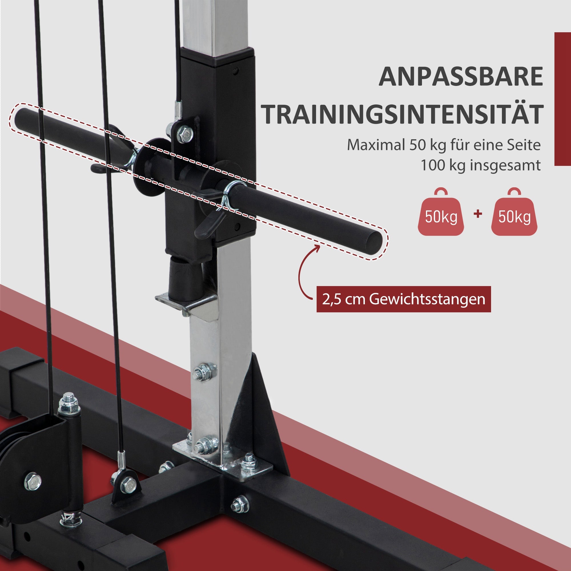 SPORTNOW Crossover-Fitnessgestell, Kabelzugsystem, für 1 oder 2 Personen, Stahl, Kunststoff, Schwarz