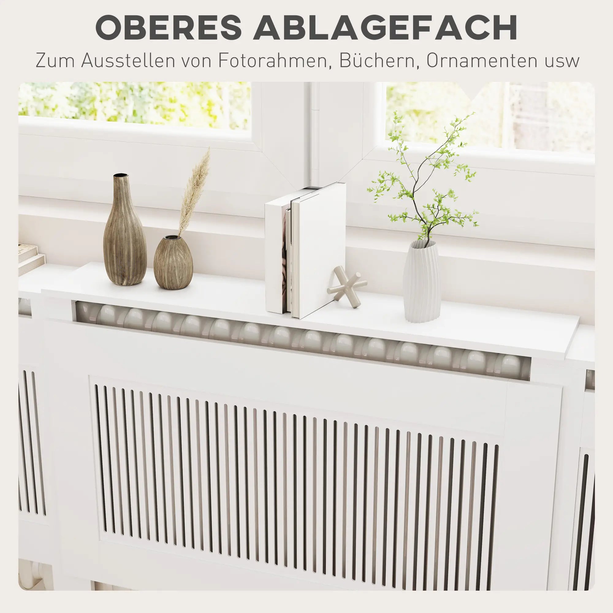 HOMCOM Heizkörperverkleidung, Lamellendesign, verstellbare Länge 125-201 cm, MDF, Weiß