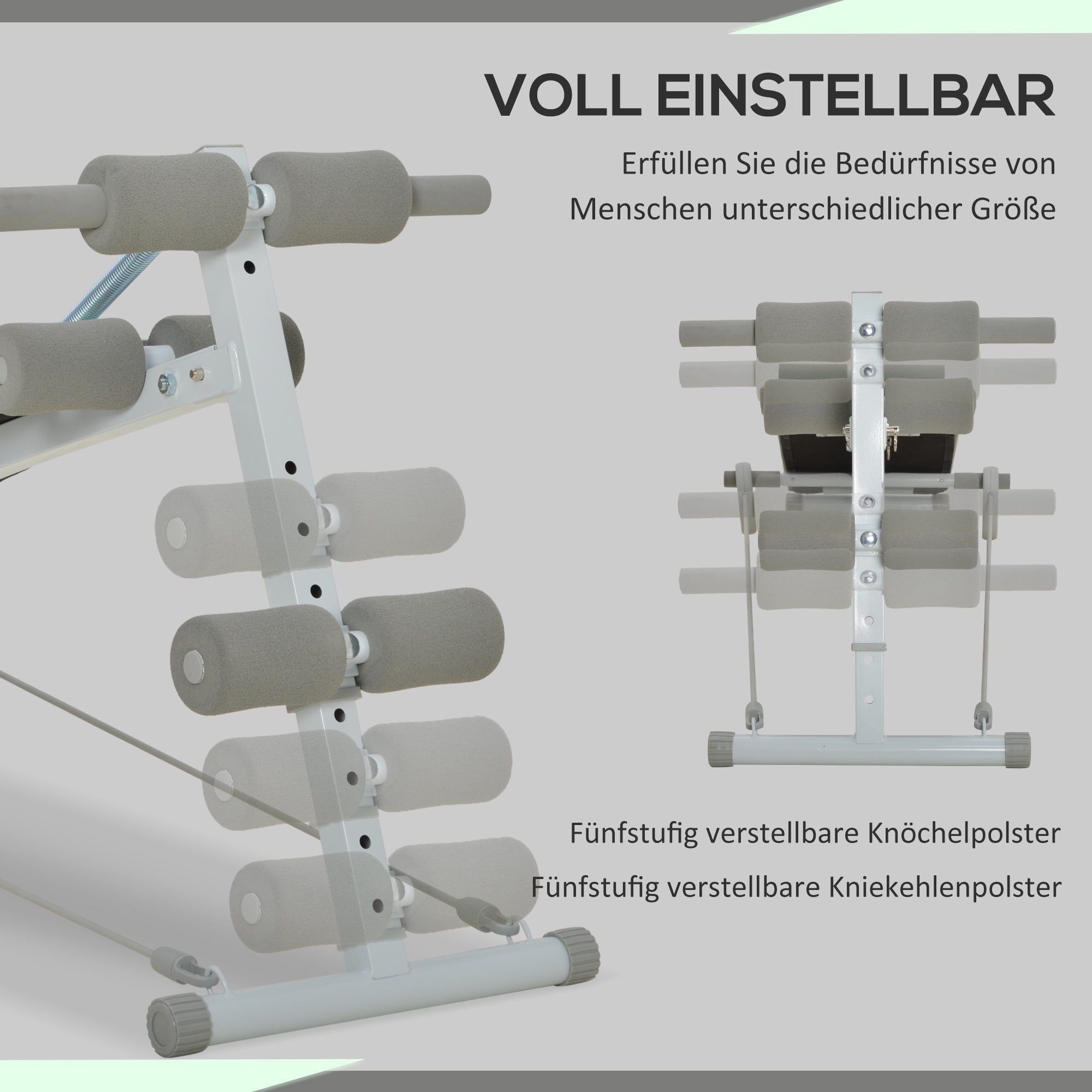 SPORTNOW Trainingsbank, Bauchtrainer, höhenverstellbar, klappbar, 2 Widerstandsbänder, Stahl, grün, 51 x 137 x 50-66 cm