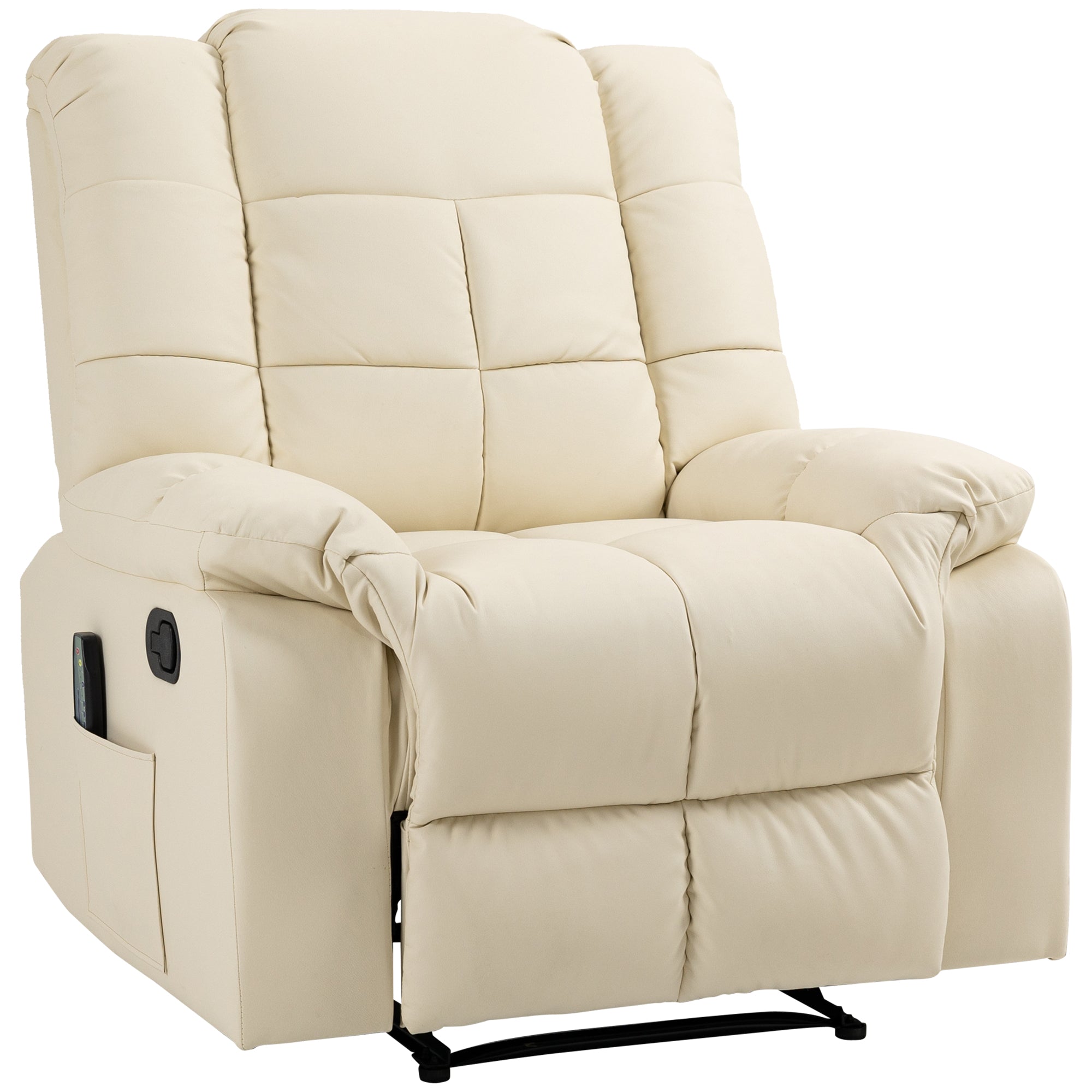 HOMCOM Massagesessel, Relaxsessel, 8 Vibrationspunkte, Liegefunktion, Kunstleder, cremeweiß, 94x99x99cm