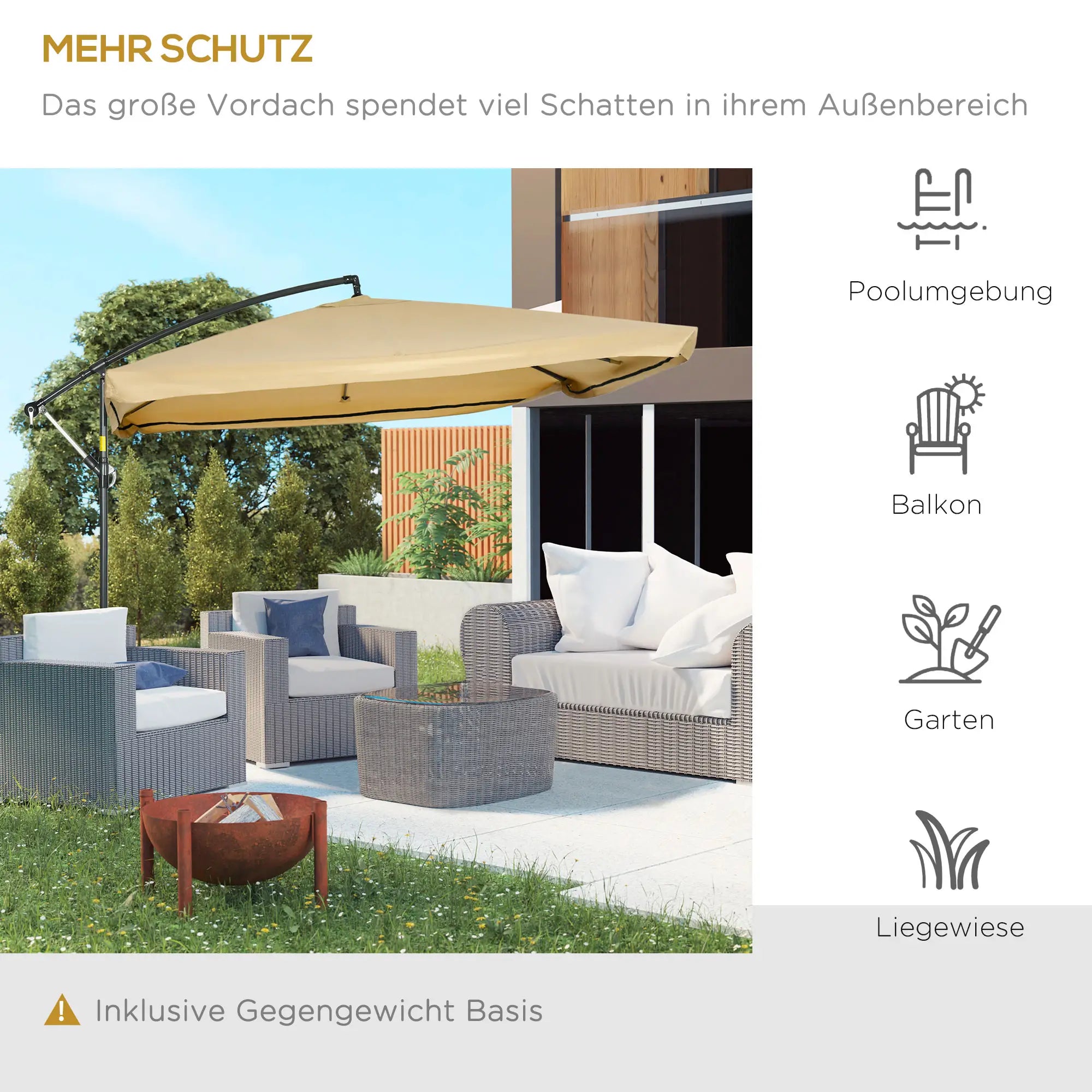 Outsunny Ampelschirm Gartenschirm mit Moskitonetz Handkurbel
