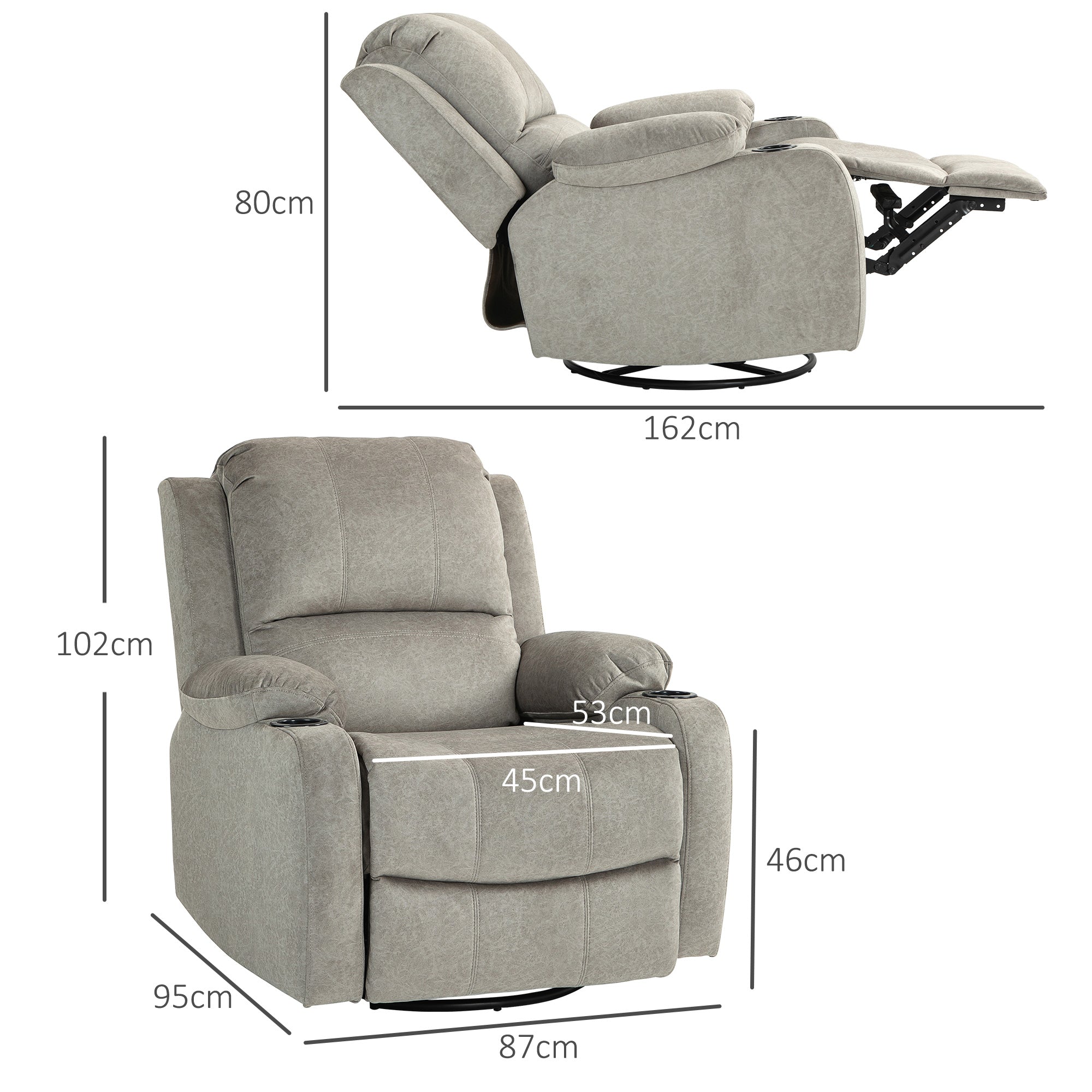 HOMCOM Relaxsessel mit Fußstütze und Liegefunktion, inkl. Getränkehalter, bis 150 kg, Braun