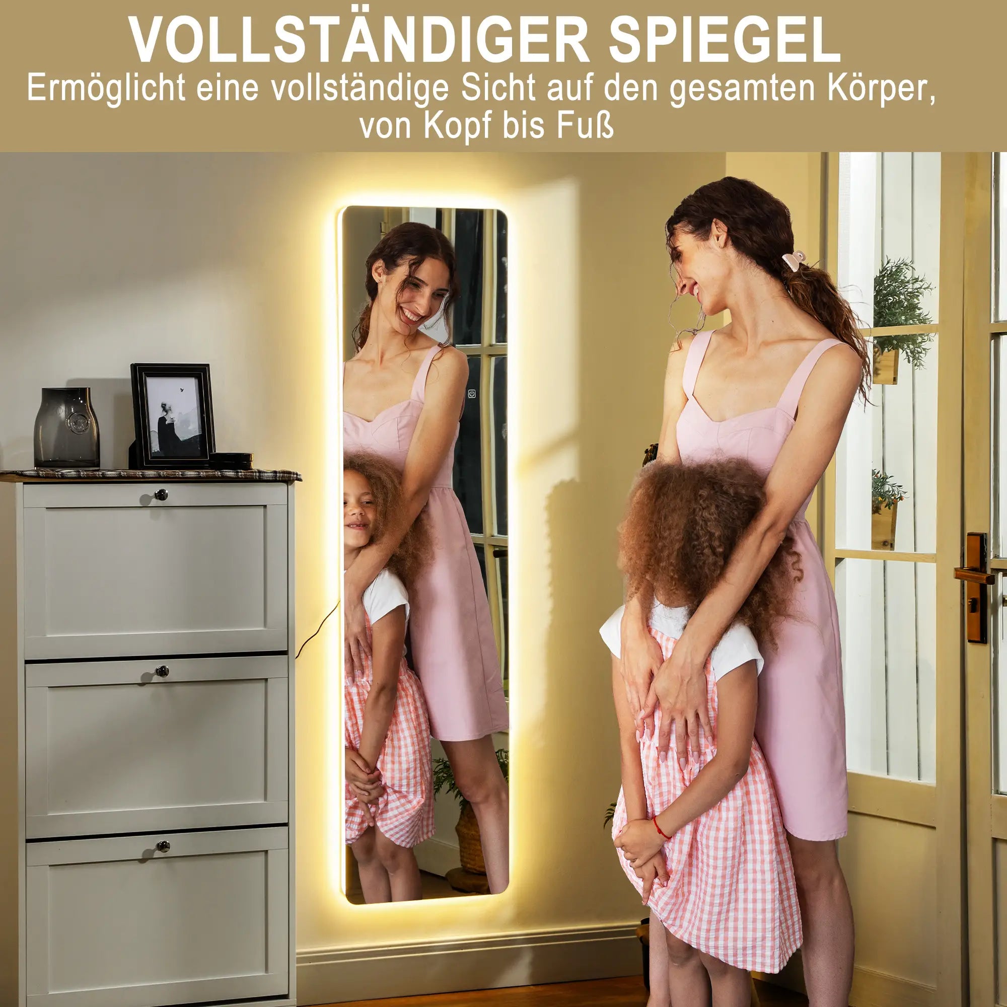 HOMCOM LED Ganzkörperspiegel, Touch-Steuerung, dimmbar, rahmenlos, 40 x 150 cm