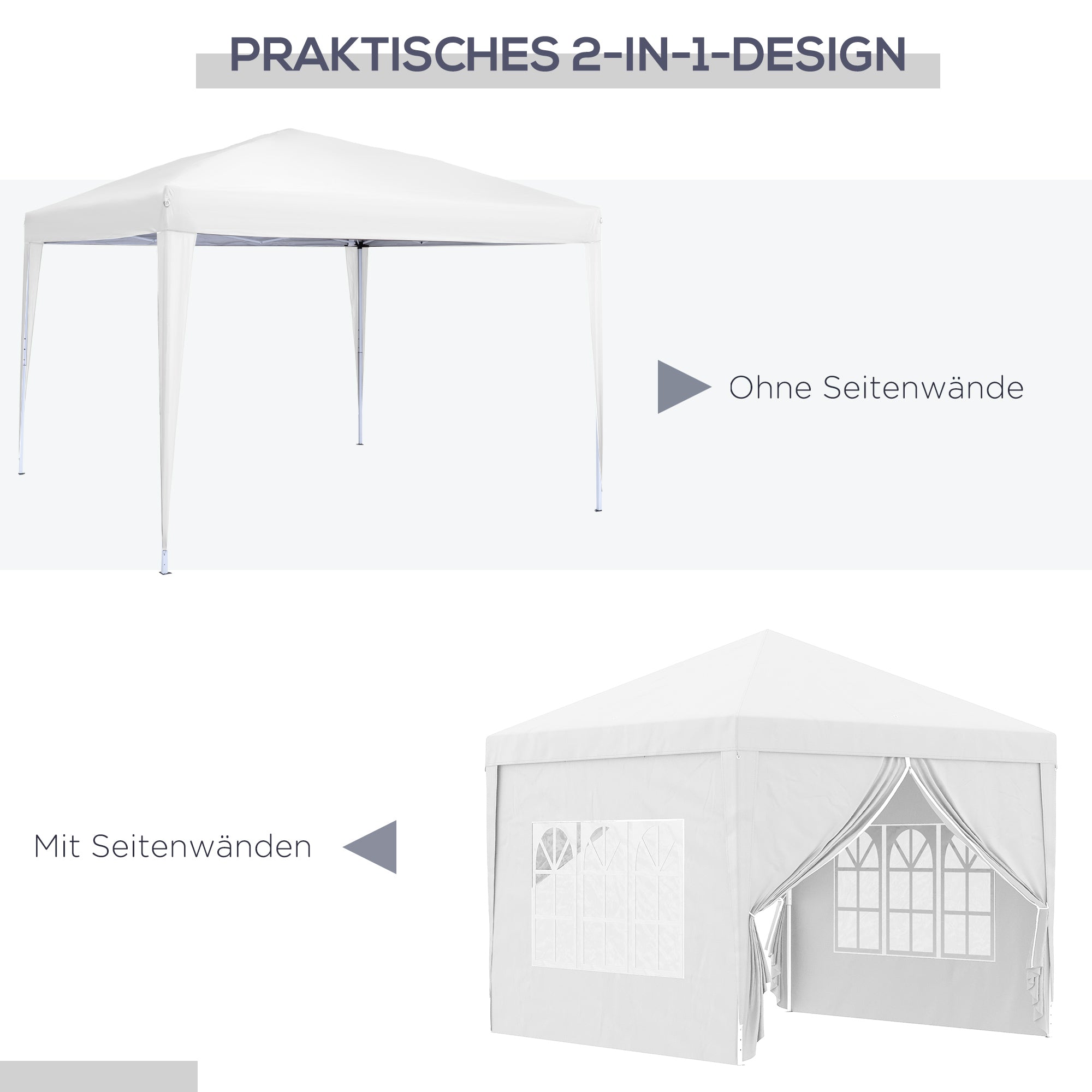 Outsunny 3 x 3 m Pavillon mit 4 Seitenwänden, Fenster, Festzelt mit UV-Schutz, Gartenzelt inkl. Tragetasche, Stahl, Weiß