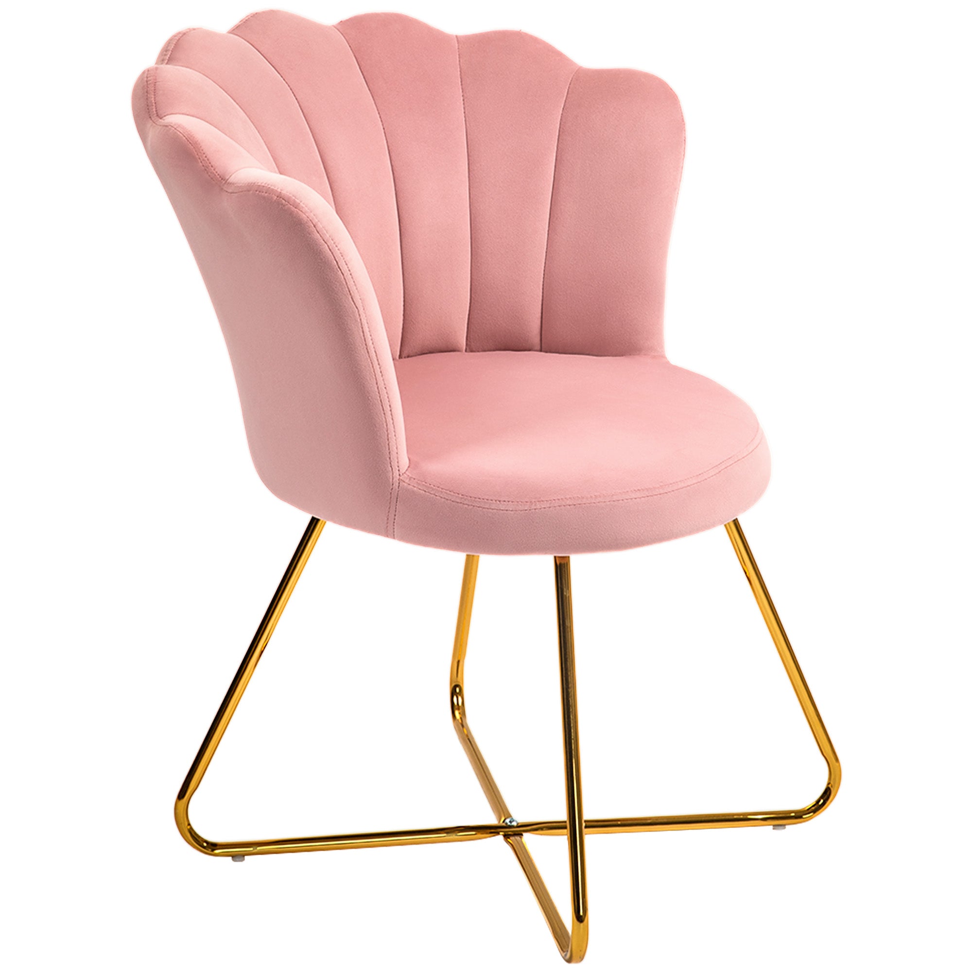 HOMCOM Polsterstuhl, Akzentstuhl mit Rückenlehne im Lotus-Design, Metallbeine, Rosa