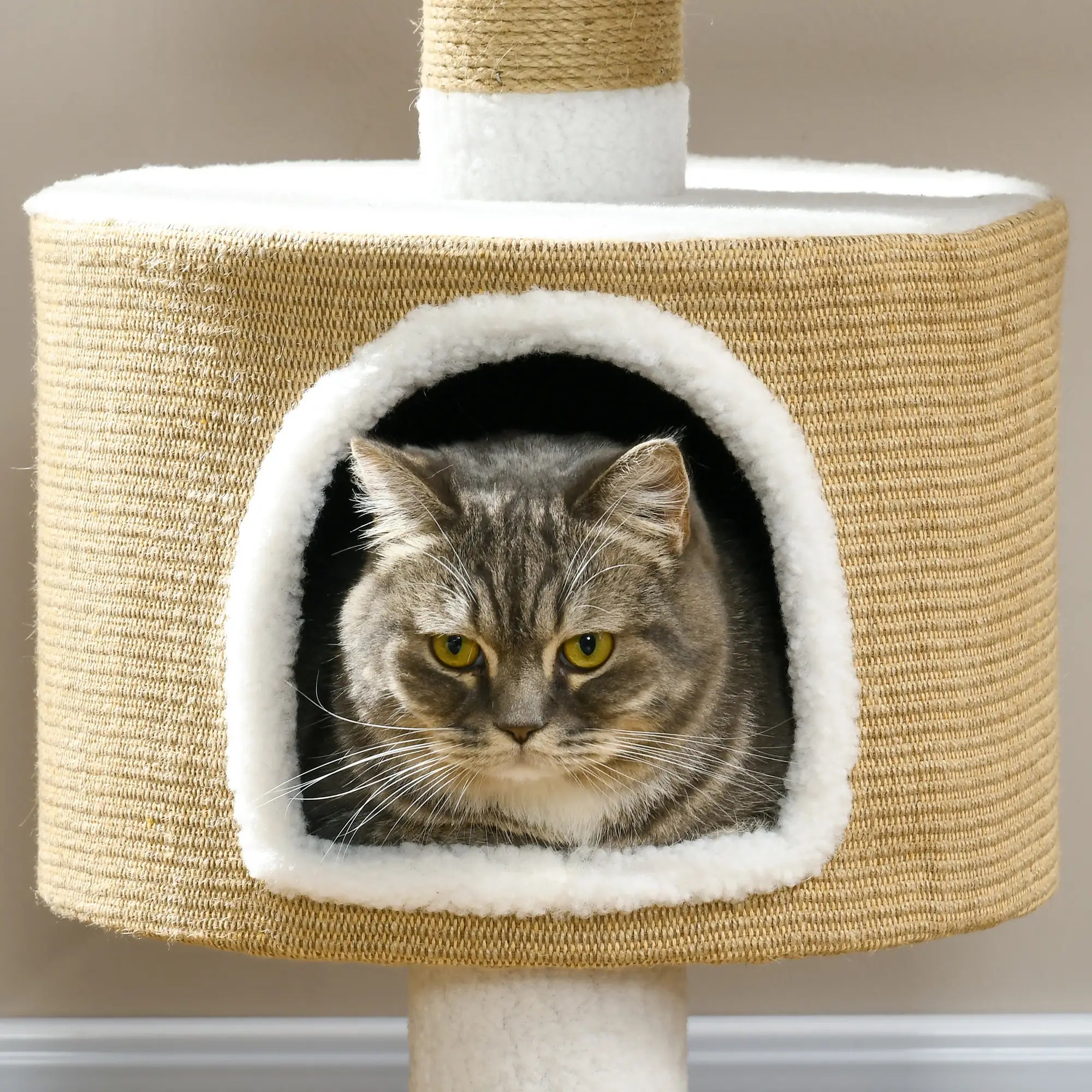 PawHut Kratzbaum Katzenbaum Katzenhöhle, 1 Katzenhöhle, 1 Liegefläche, 70 cm  x 49 cm x 79 cm, Natur + Weiß