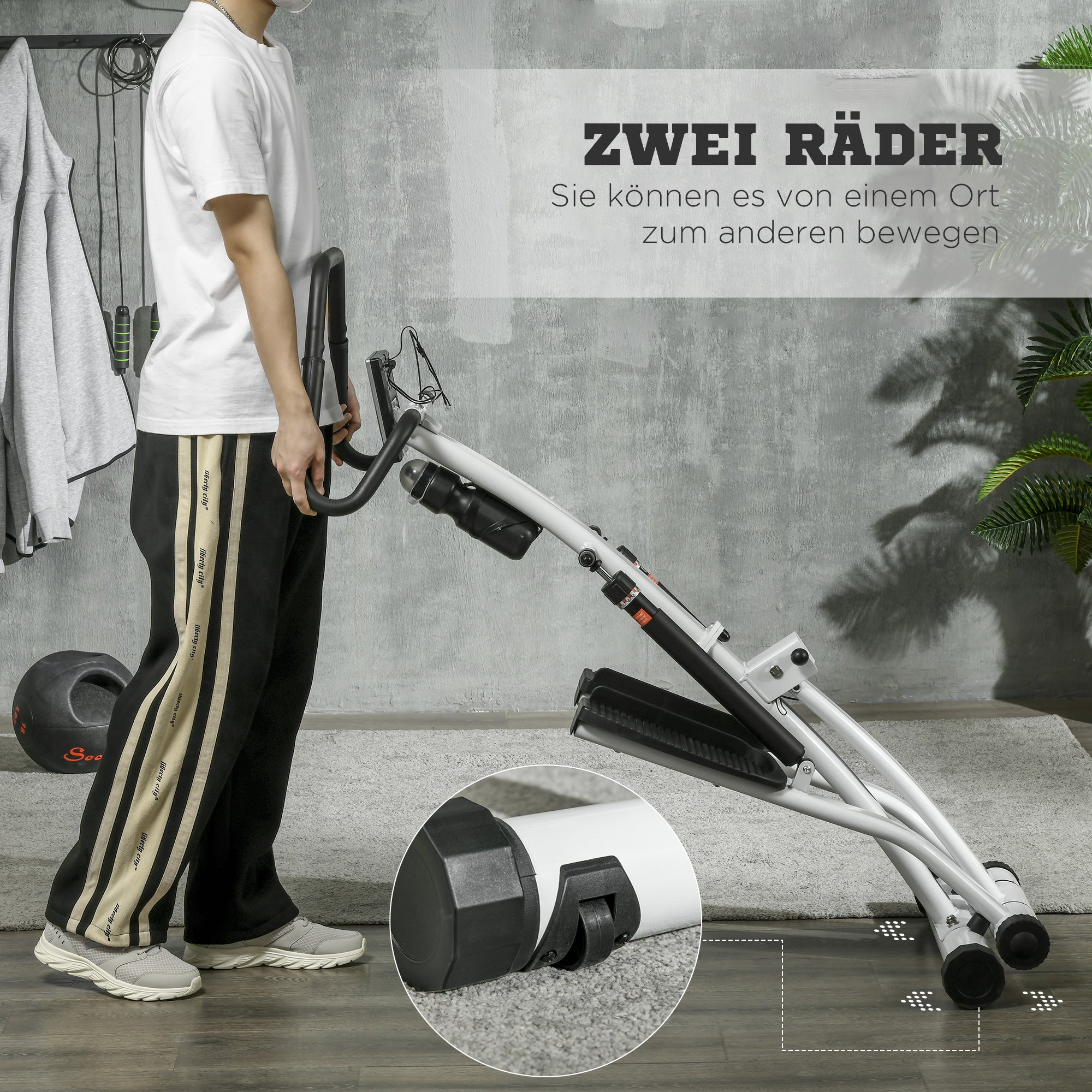 SPORTNOW STEPPER mit 12 Widerstandsstufen, LCD-Anzeige, 2 Rollen, 80 cm  x 61 cm x 134 cm, Weiß + Schwarz