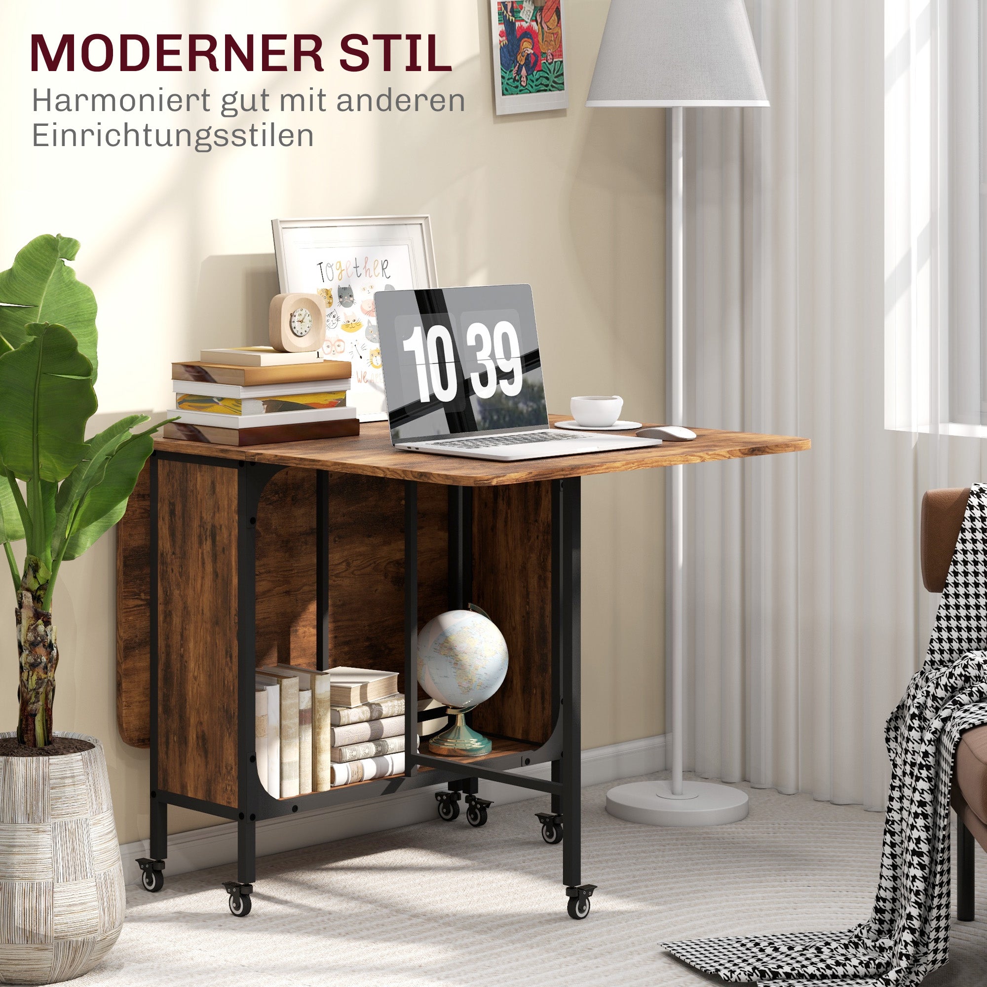 HOMCOM Klappbarer Esstisch, Mobiler Klapptisch für 6 Personen, mit Ablage, bis 50 kg belastbar, 130 x 80 x 74 cm, Rotbraun