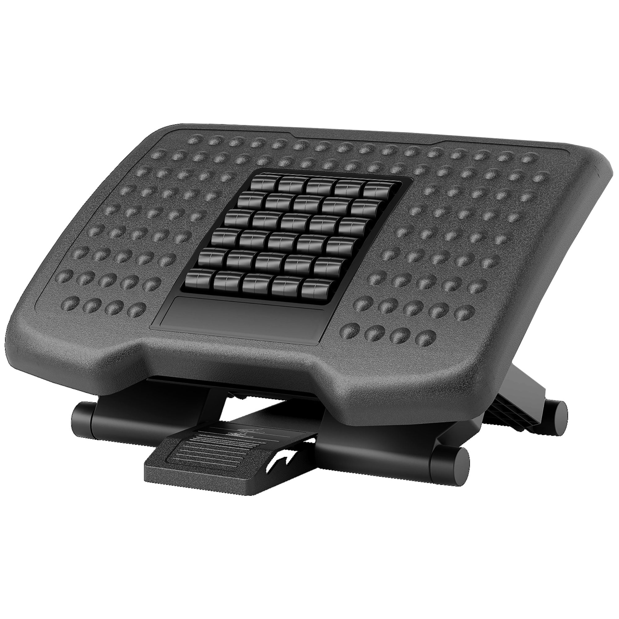 HOMCOM Ergonomische Fußstütze, höhenverstellbar, Massagefläche mit Rollen, Schwarz, 46 x 35 cm