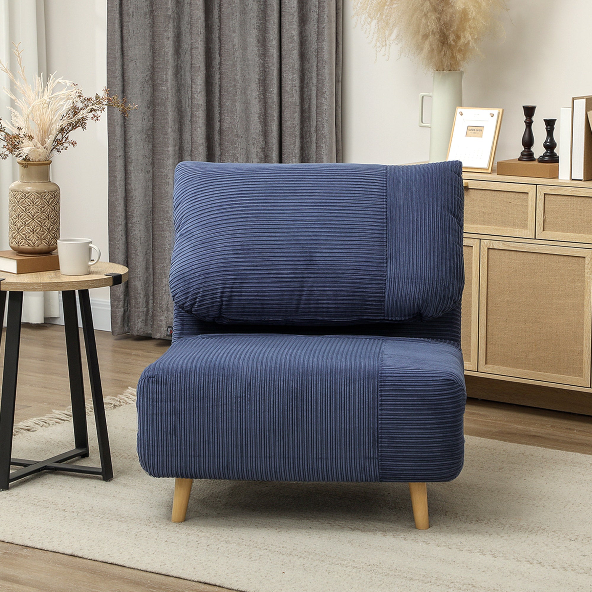 HOMCOM 2-in-1 Schlafsessel Gästebett, verstellbare  Kopfstütze Cord-Optik 82 cm x 8 cm x 83 cm Blau