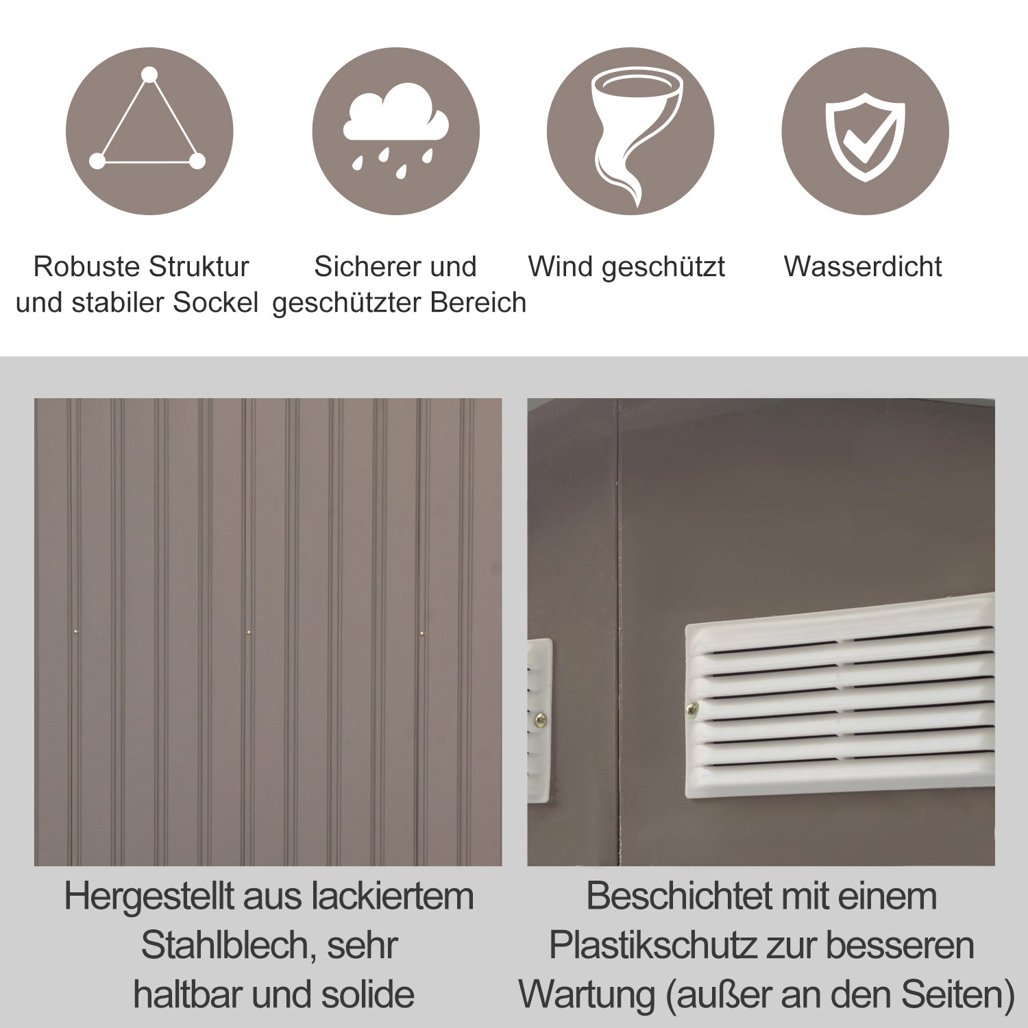 Outsunny Geräteschuppen mit Schiebetüren 2,13 x 1,30 x 1,85cm Metall Grau